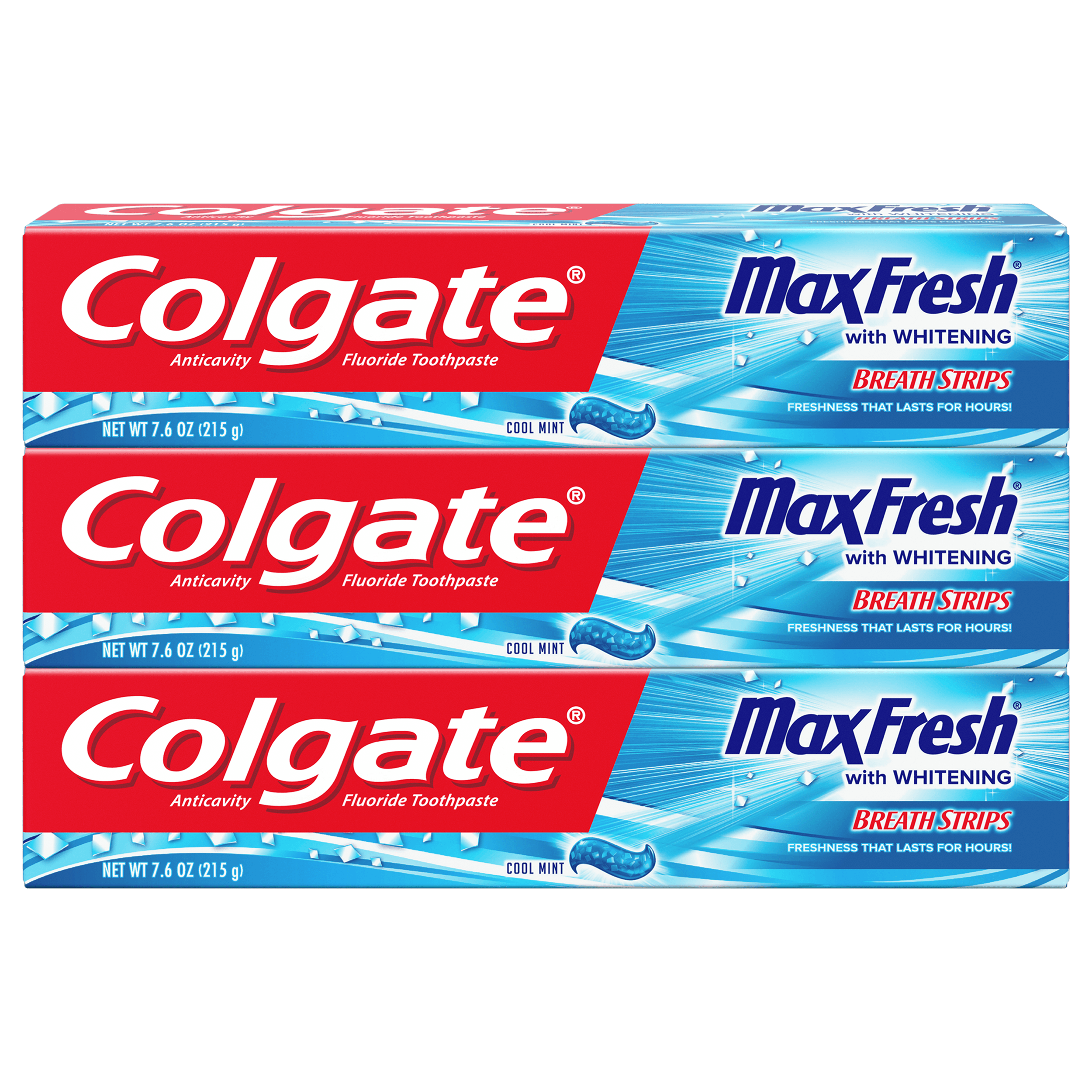 Colgate Max Fresh Toothpaste with Breath Strips, Cool Mint - 7.6 Ounce (3 Pack) Colgate