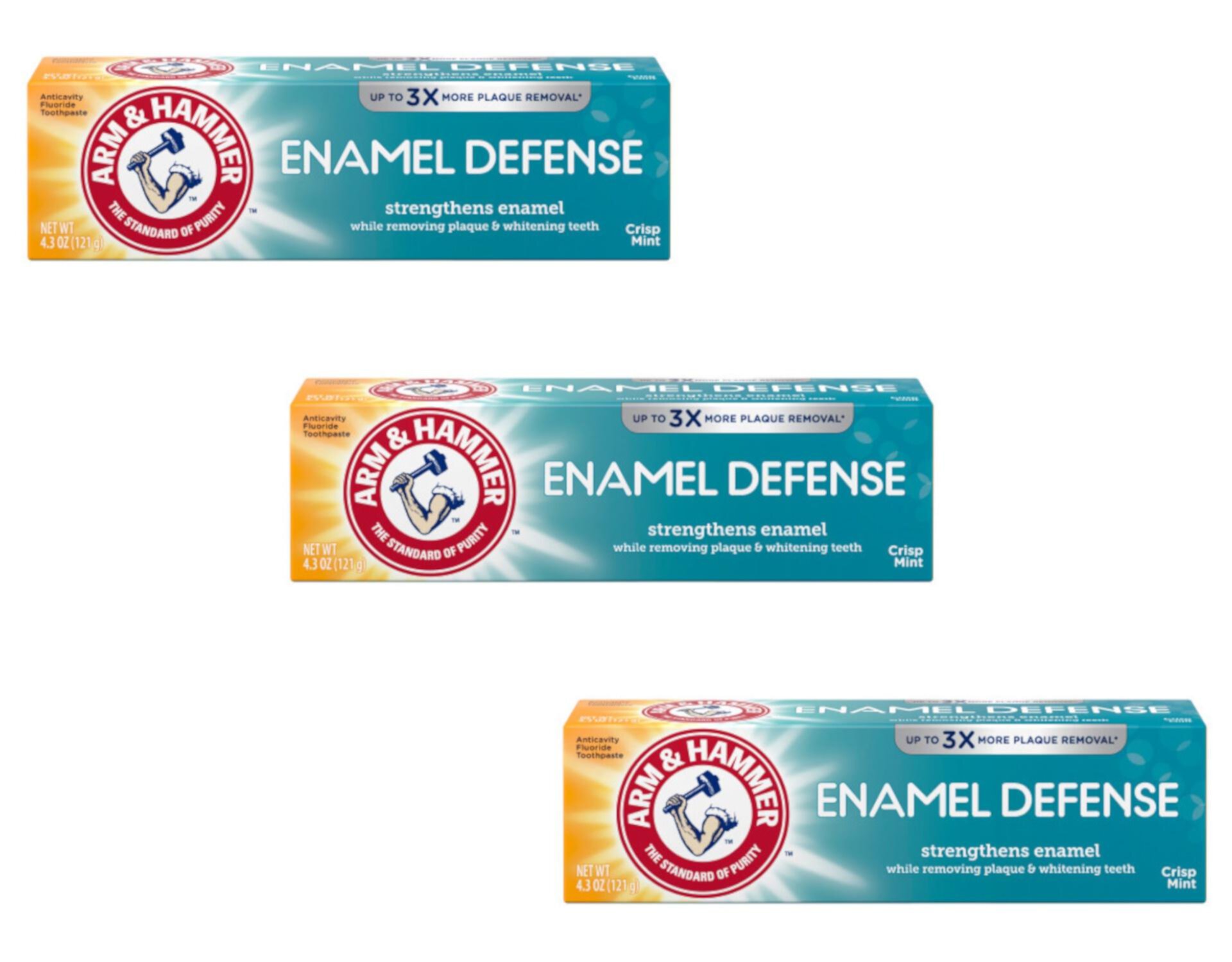 ARM & HAMMER Bright & Strong Truly Radiant Toothpaste, Crisp Mint, 4.3 oz (Pack of 3) Arm & Hammer