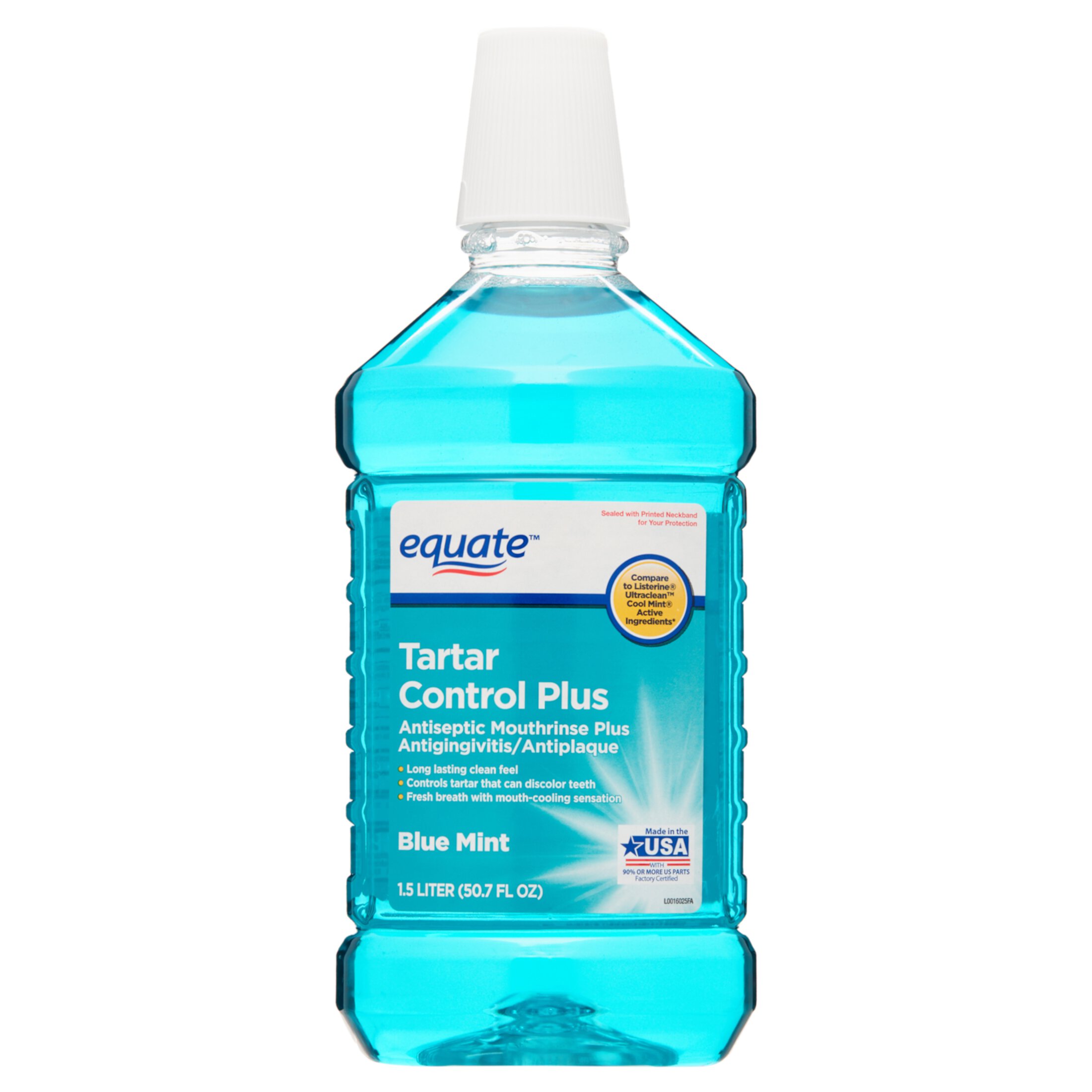 Equate Tartar Control Plus Antiseptic Mouthrinse Plus Antigingivitis/Antiplaque, Blue Mint, 50.7 fl oz Equate