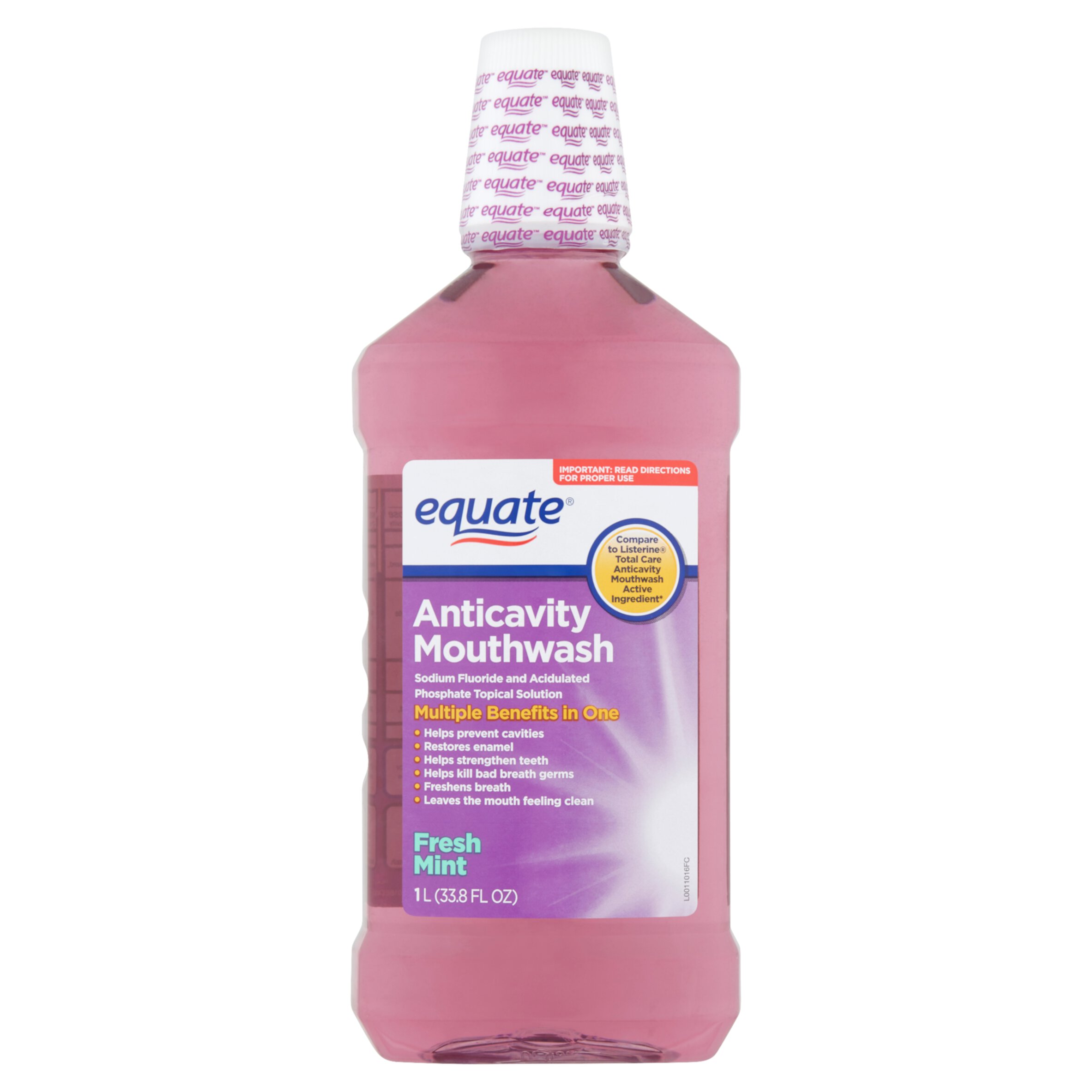 Equate Cavity Protection Mouthwash, Fresh Mint, 33.8 Fl oz Equate