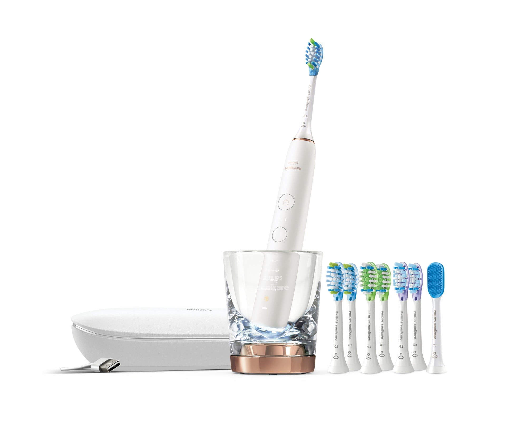 Philips Sonicare Diamondclean Smart 9700 Rose Gold Rechargeable Toothbrush For Complete Oral Care with Charging Travel Case, 5 Modes and 8 Brush Heads HX9957/61 Sonicare