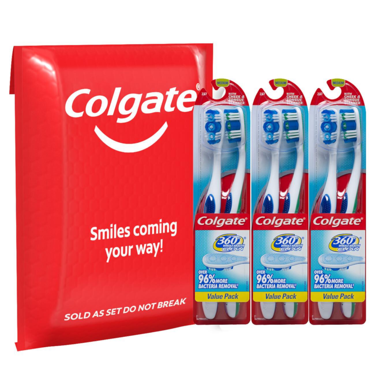 Colgate 360 Manual Toothbrush with Tongue and Cheek Cleaner, Medium, 6 Ct Colgate