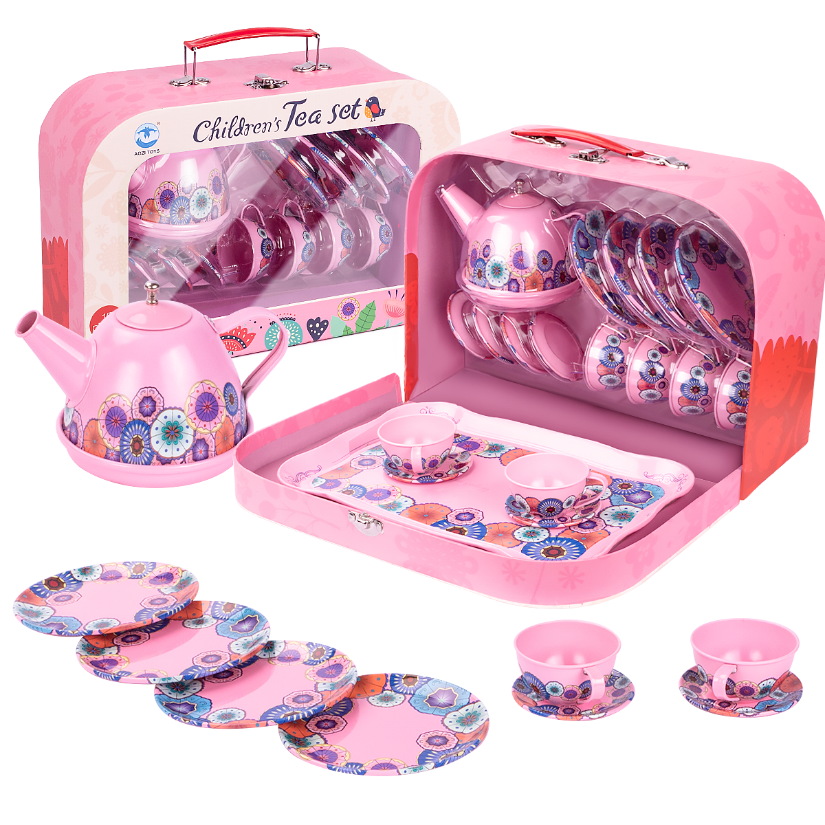 UNIH Tea Party Set for Little Girls, Kids Tea Set Pretend Toy Tin Tea Set for 3 4 5 Years Old Girls Kids UNIH