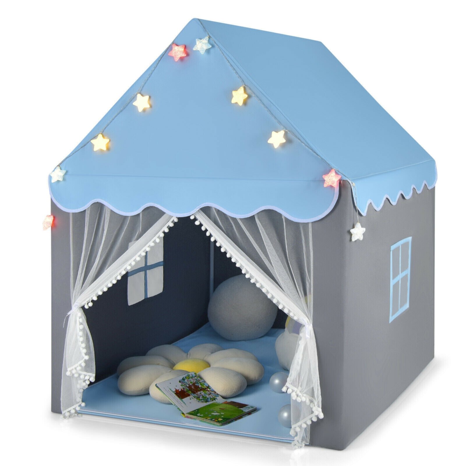 Kids Playhouse Tent with Star Lights and Mat GLINTEX