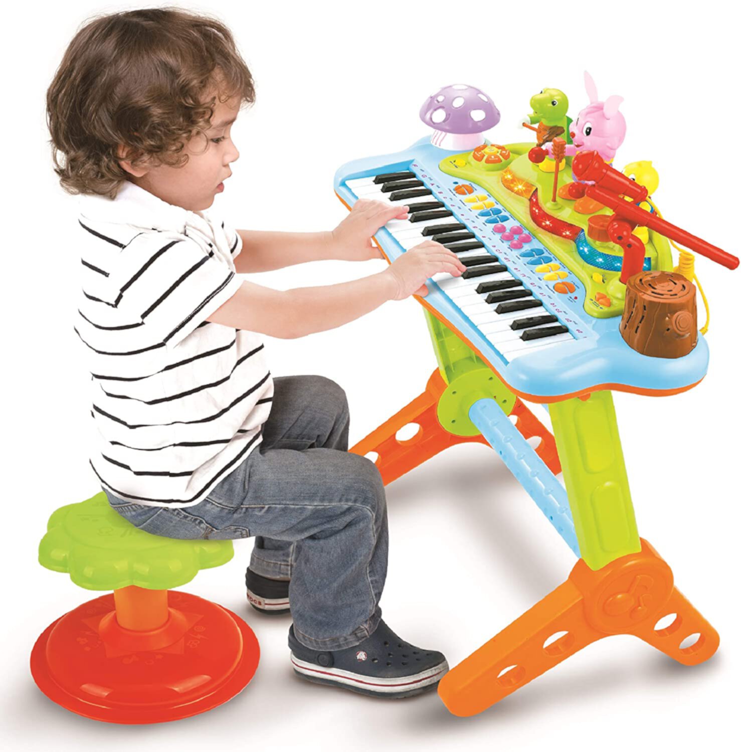 Prextex Kids Toy Piano Set | Microphone and Record, Playback, Synthesizer and Stool | Musical Toy Gifts Prextex