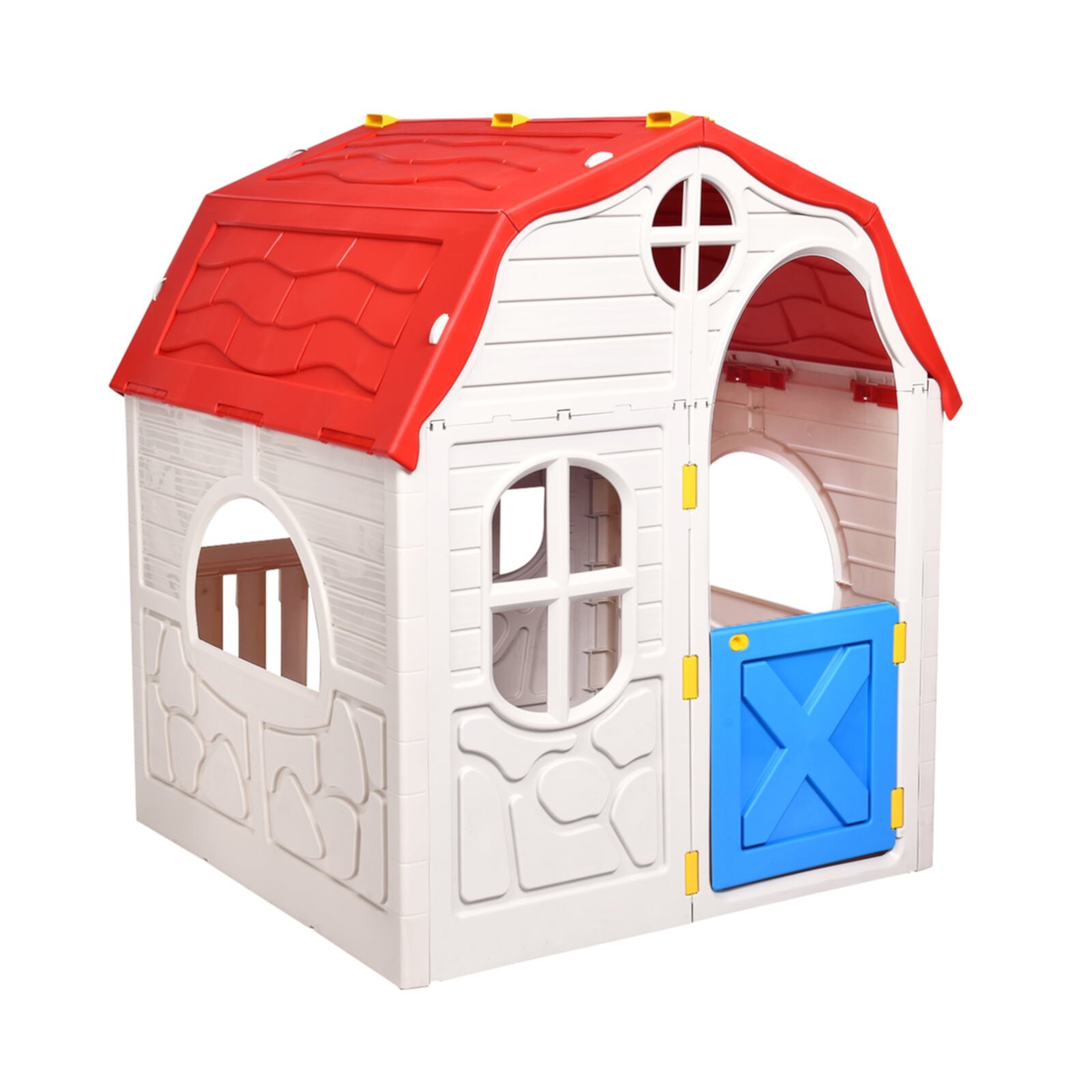 GLINTEX Kids Cottage Playhouse Foldable Plastic Indoor Outdoor Toy for Girls Boys Kids 2-8 Years Old GLINTEX