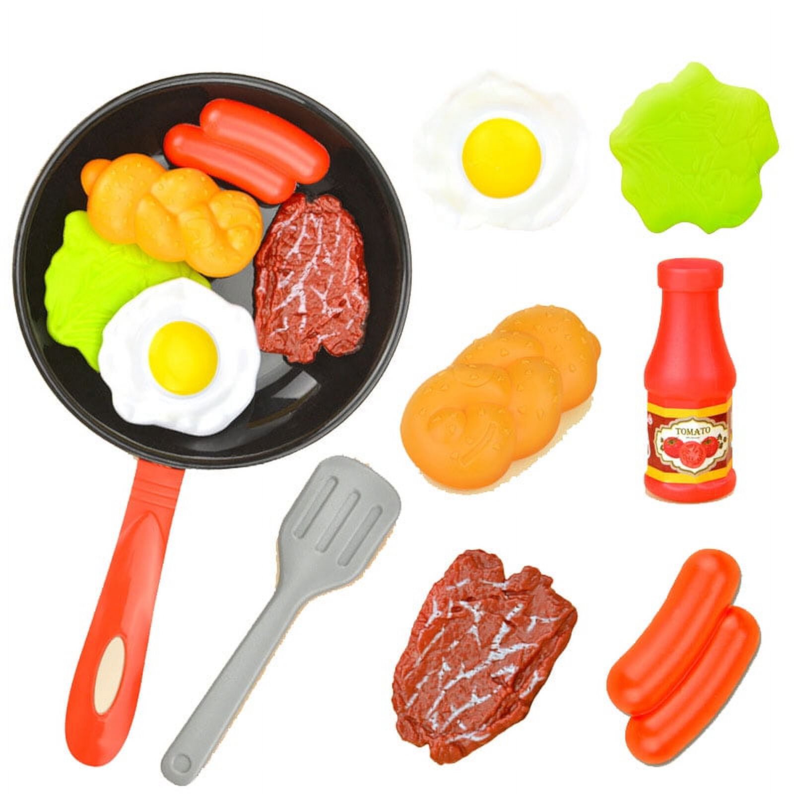 Kiddopark 8Pcs Kitchen Food Toys, Play Food for Kids Kitchen - Simulation Kitchenware Play Set Pretend Play Pot Steak Vegetable Bread Hot Dog Omelette Children Girl Toy Kiddopark