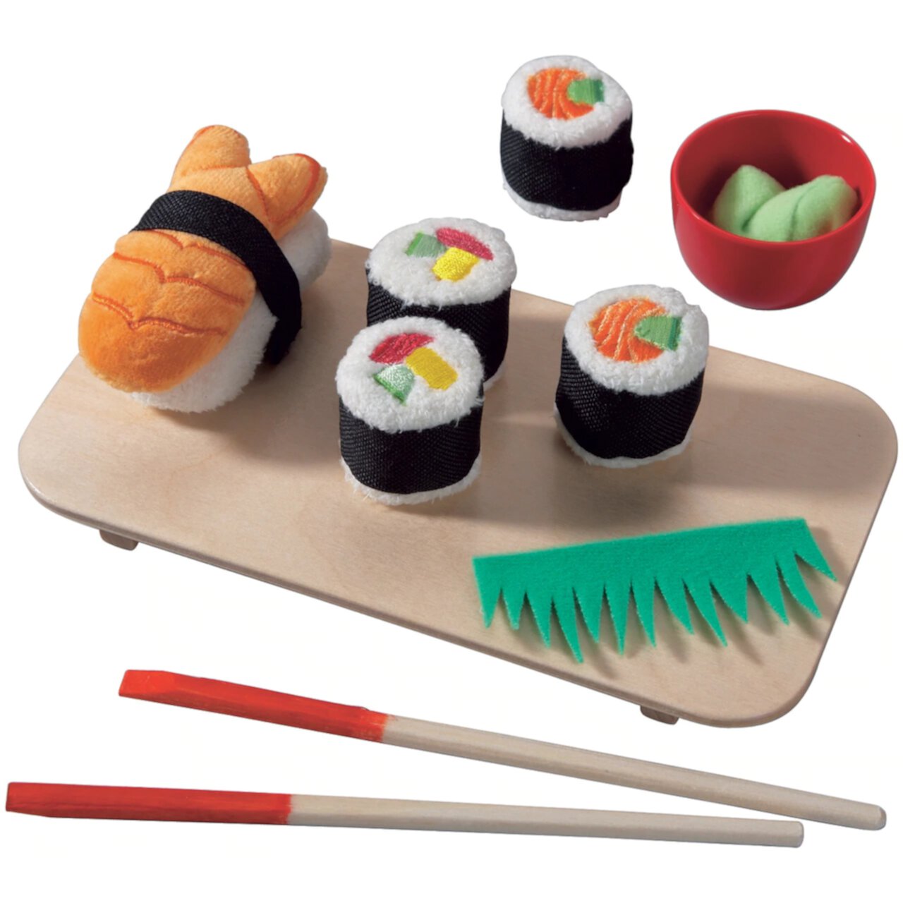 HABA Biofino Sushi Soft Play Food 10 Piece Set with Serving Board and Chopsticks Haba