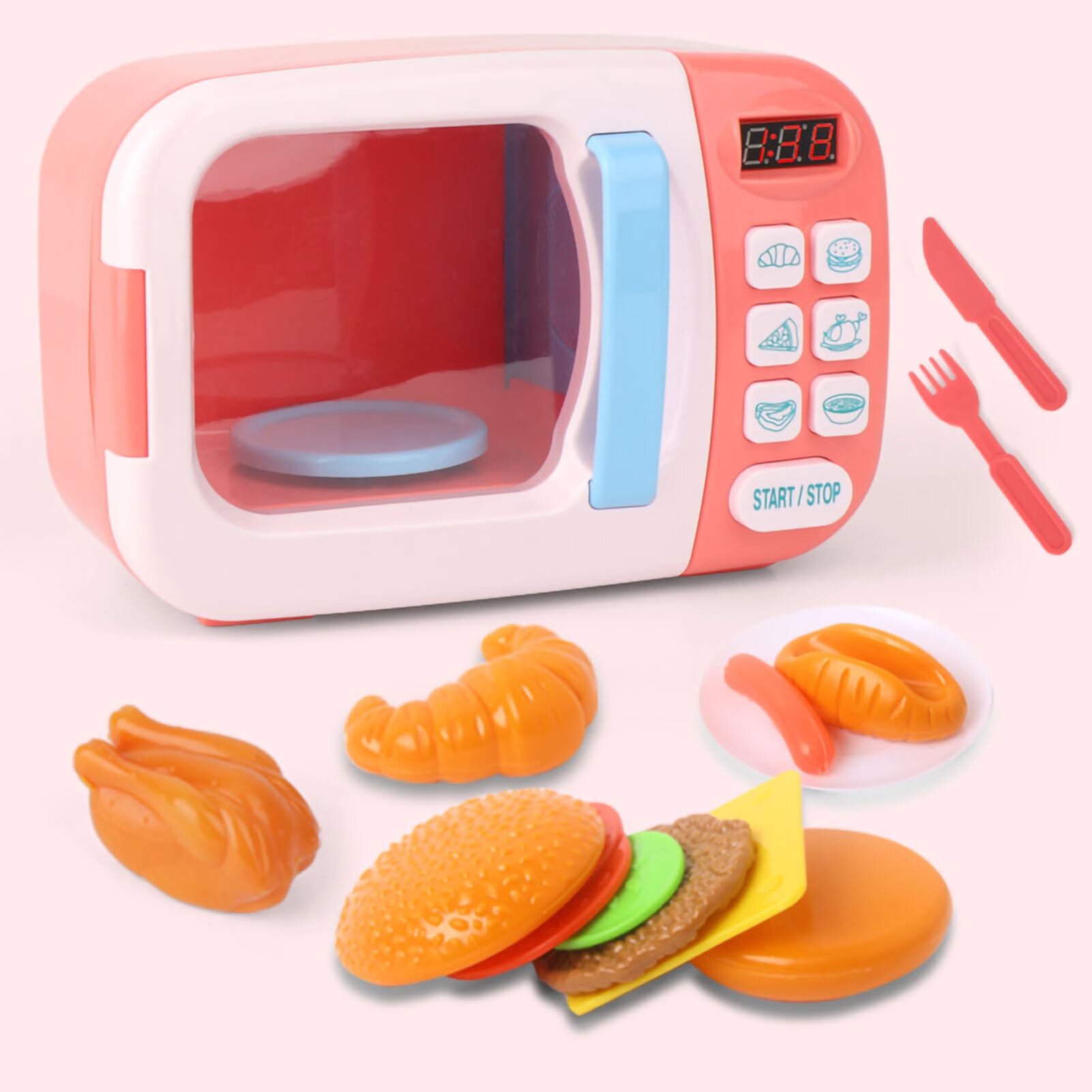 Kids Microwave Oven Play Set Pretend Play Microwave Set Kids Electric Microwave Oven Toy Set Cool Music Simulation Cooking Model Toy For Children Pink Fyydes