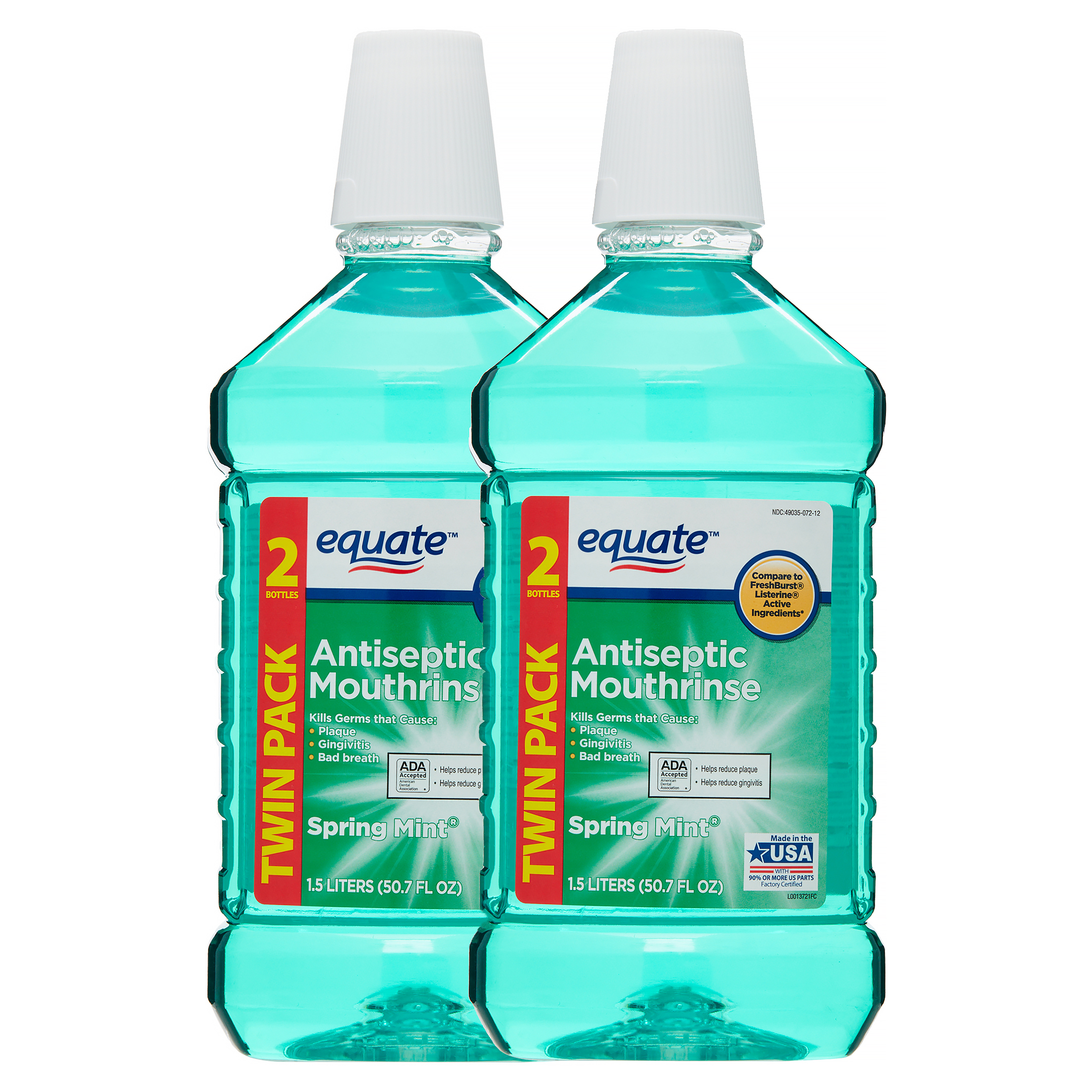 Equate Antiseptic Mouthrinse, Spring Mint, 101.4 fl oz, 2 Pack Equate