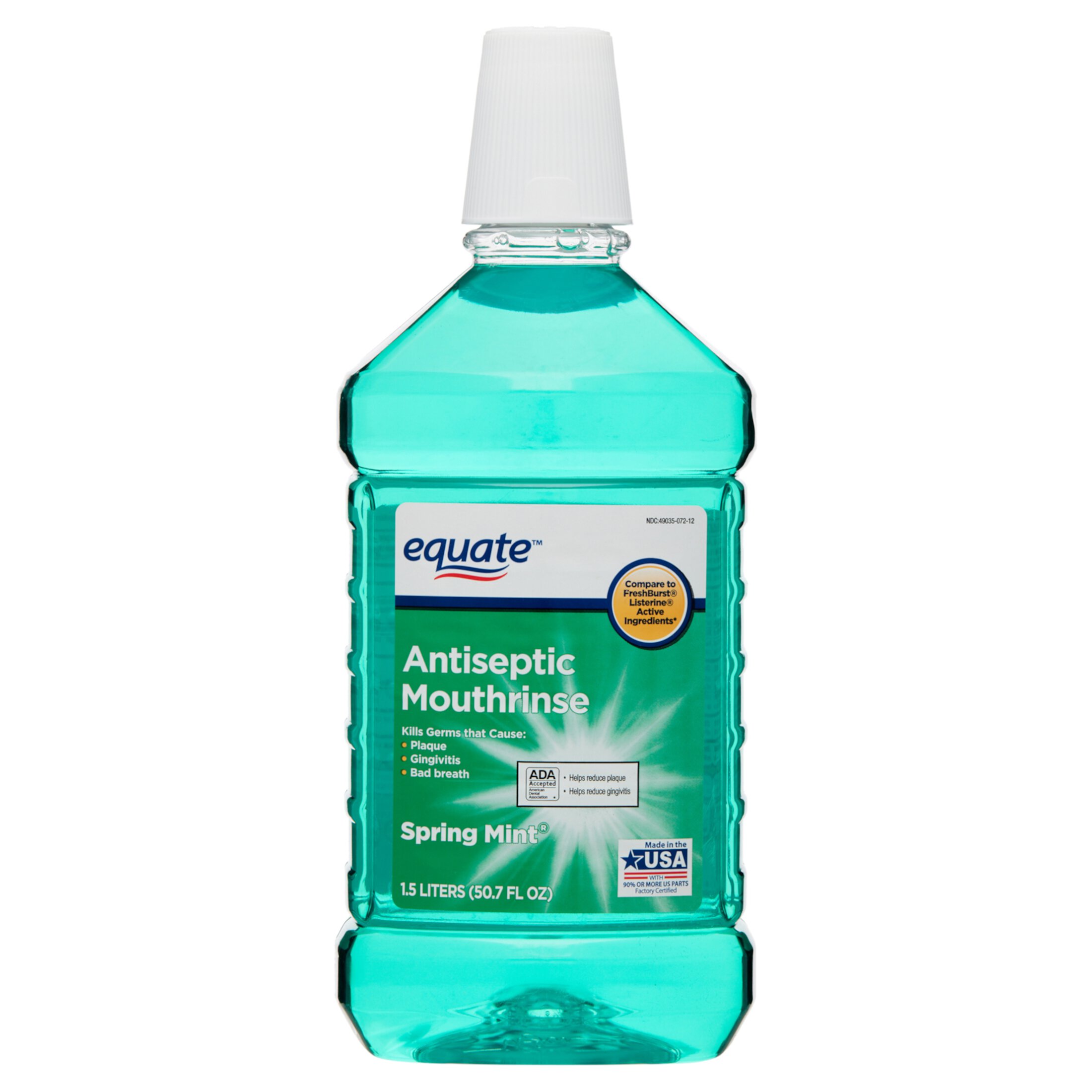 Equate Antiseptic Mouthrinse, Spring Mint, 50.7 fl oz Equate