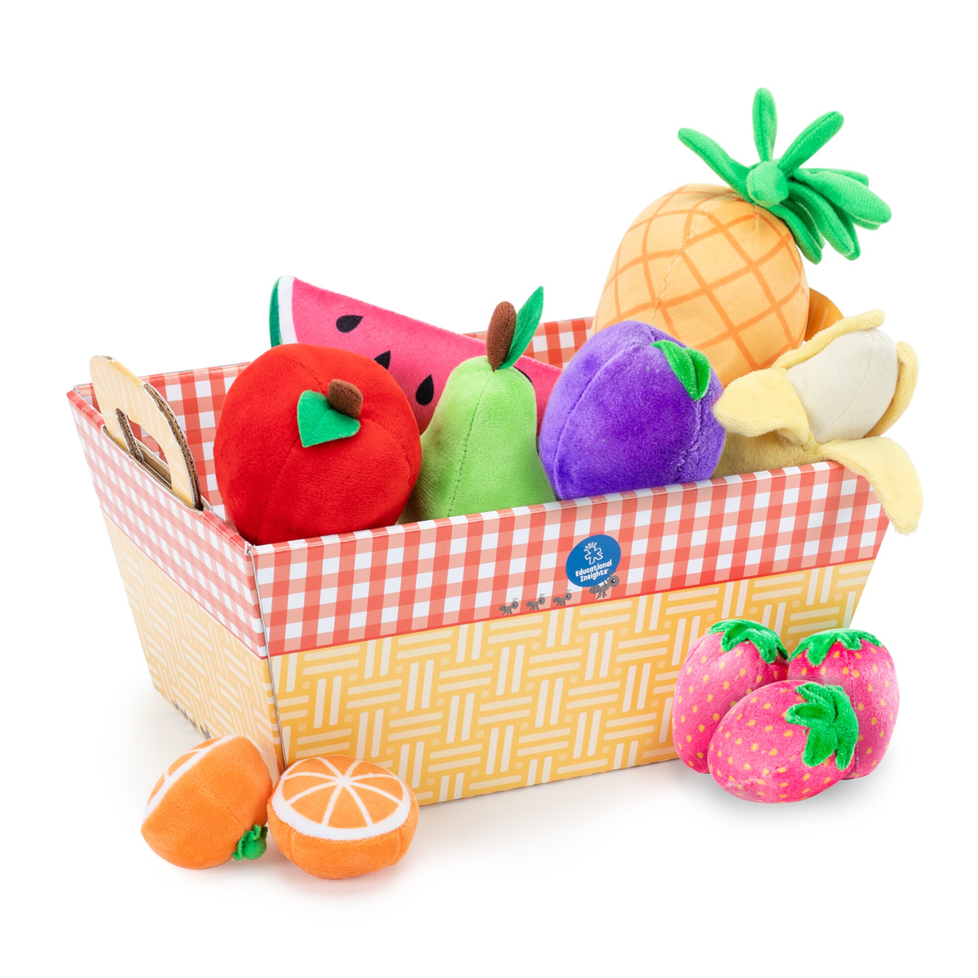 Educational Insights Plush Fruit Basket 12-Piece Set, Pretend Play Food, Early-Learning Skills, Ages 2+ Educational Insights