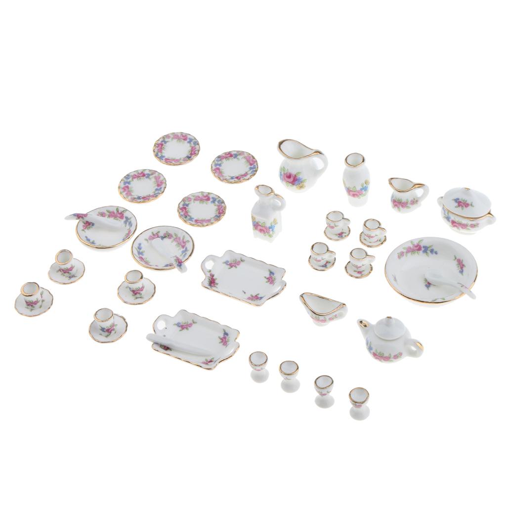 40 Pieces Flowers Porcelain Plate Ceramic Tea Service Set Miniature chen Utensil Multicolored STARTIST