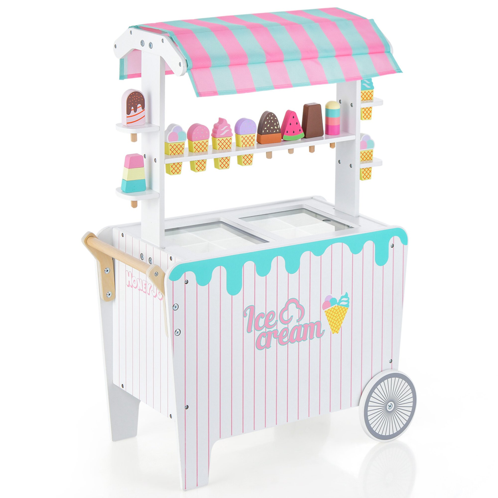 Costway Kid's Ice Cream Cart Food Trunk Play Toy Set with Display Rack & Accessories Costway