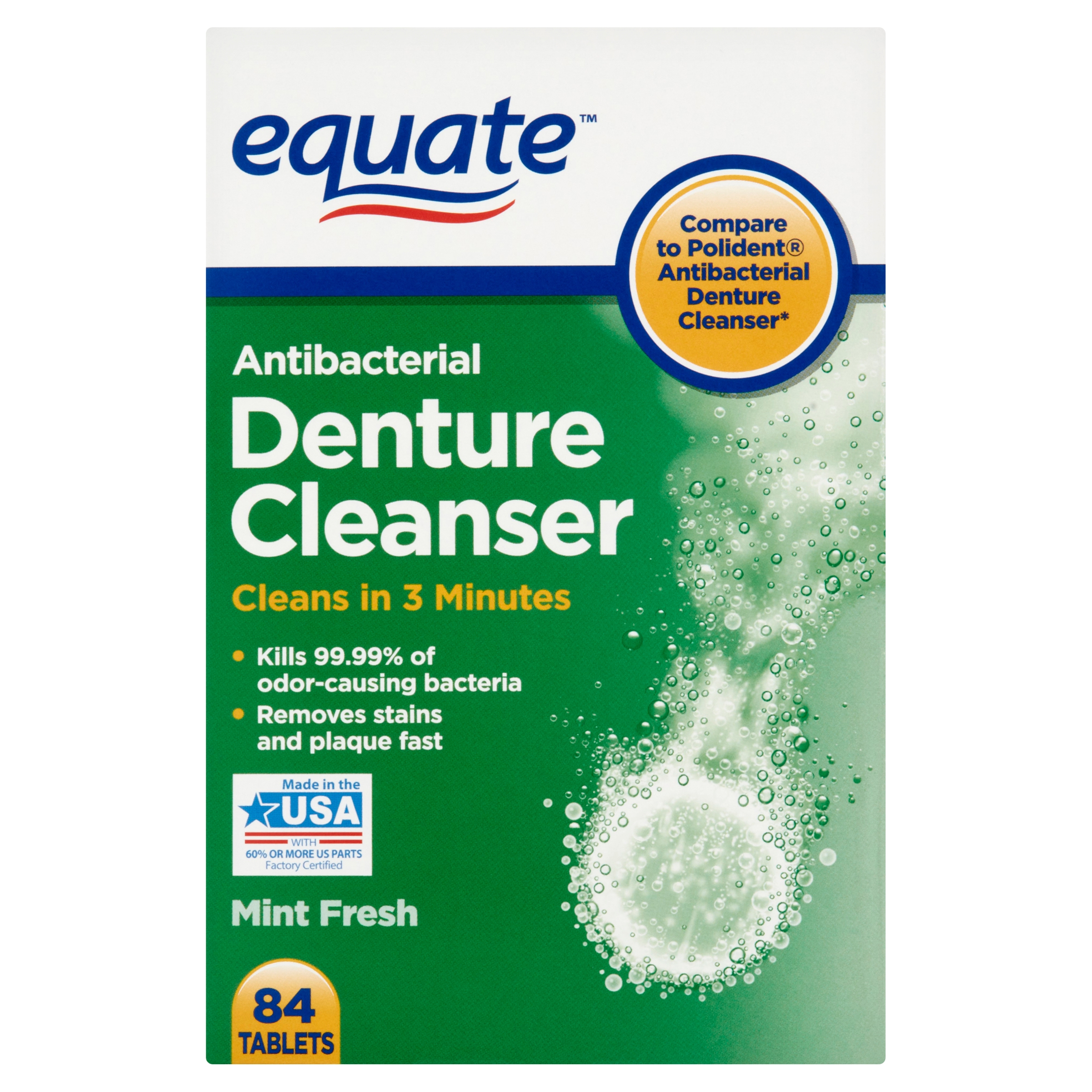 Equate Mint Fresh Antibacterial Denture Cleanser Tablets, 84 Count Equate