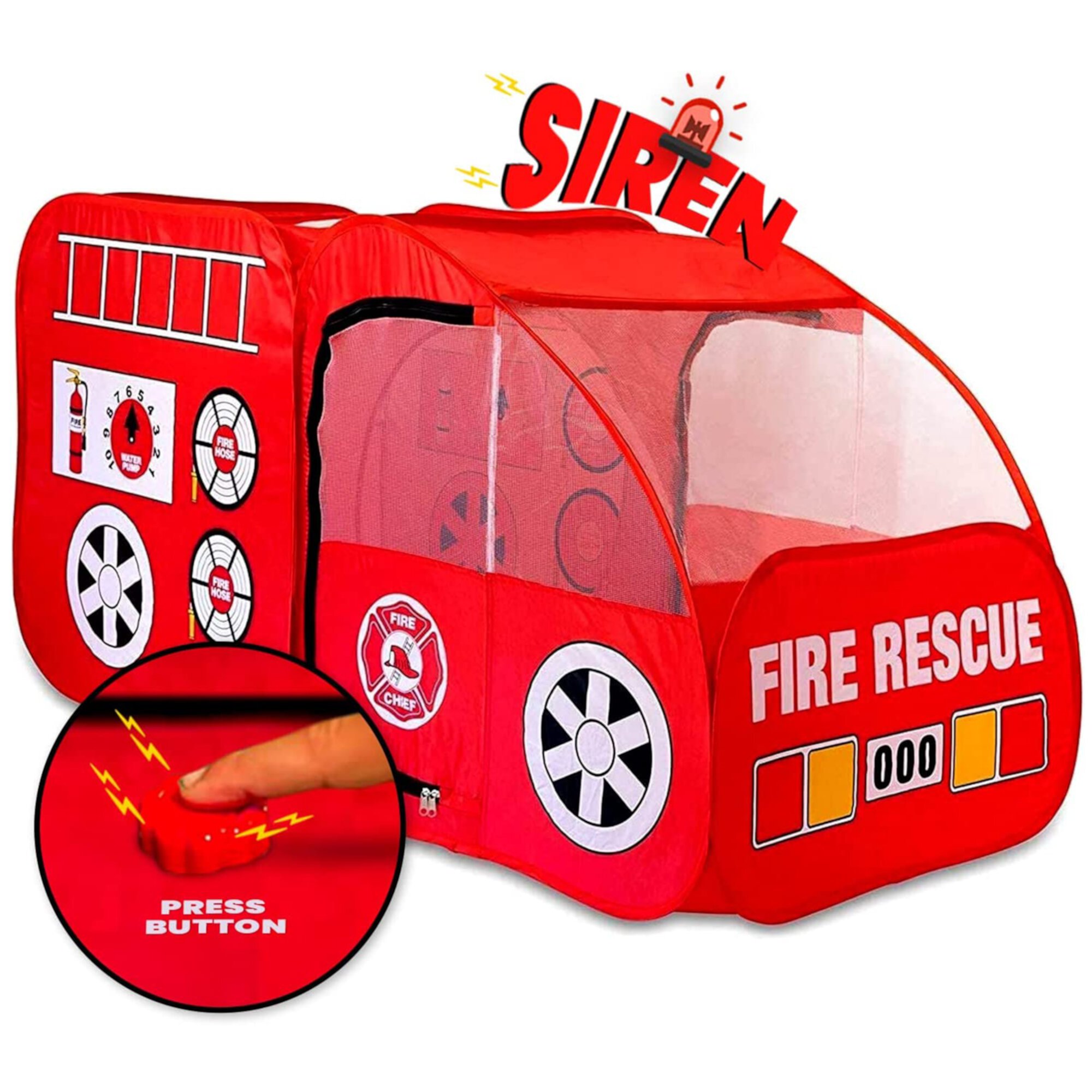 Kiddzery Pretend Playhouse Fire Truck Pop Up Play Tent for Kids with Siren Sound, Red Kiddzery