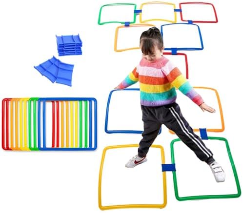 Hopscotch Squares Hoops- 15in Hopscotch Games Set with 15 Connectors for Kids Balance Agility Training Obstacle Course, Indoor Outdoor Backyard Playground Activity, Boy Girls Birthday Fun Play Amyese