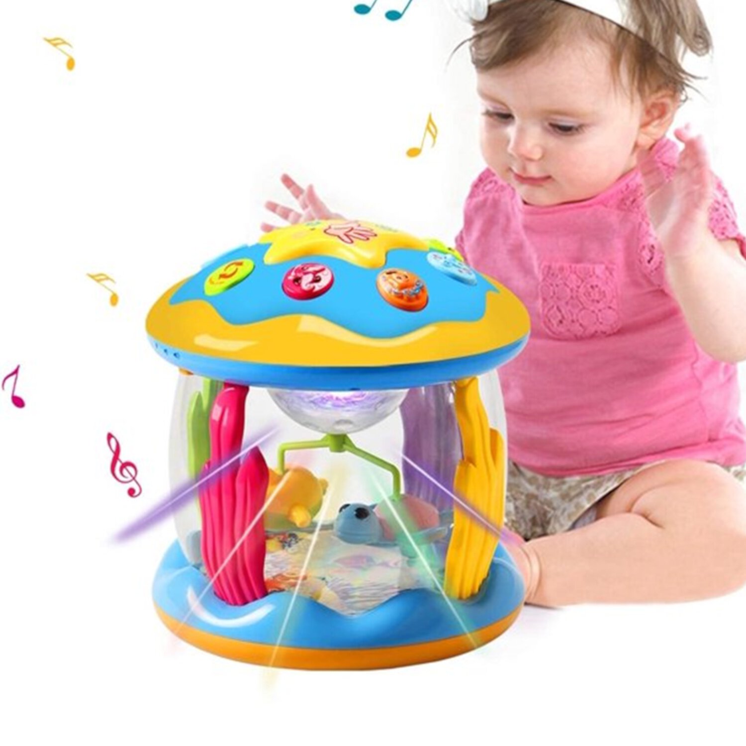 Musical Rotating Light-Up Star Projector for Tummy Time and Infant Development, Learning Toddler Toy for 1-2 Year Old VATENIC