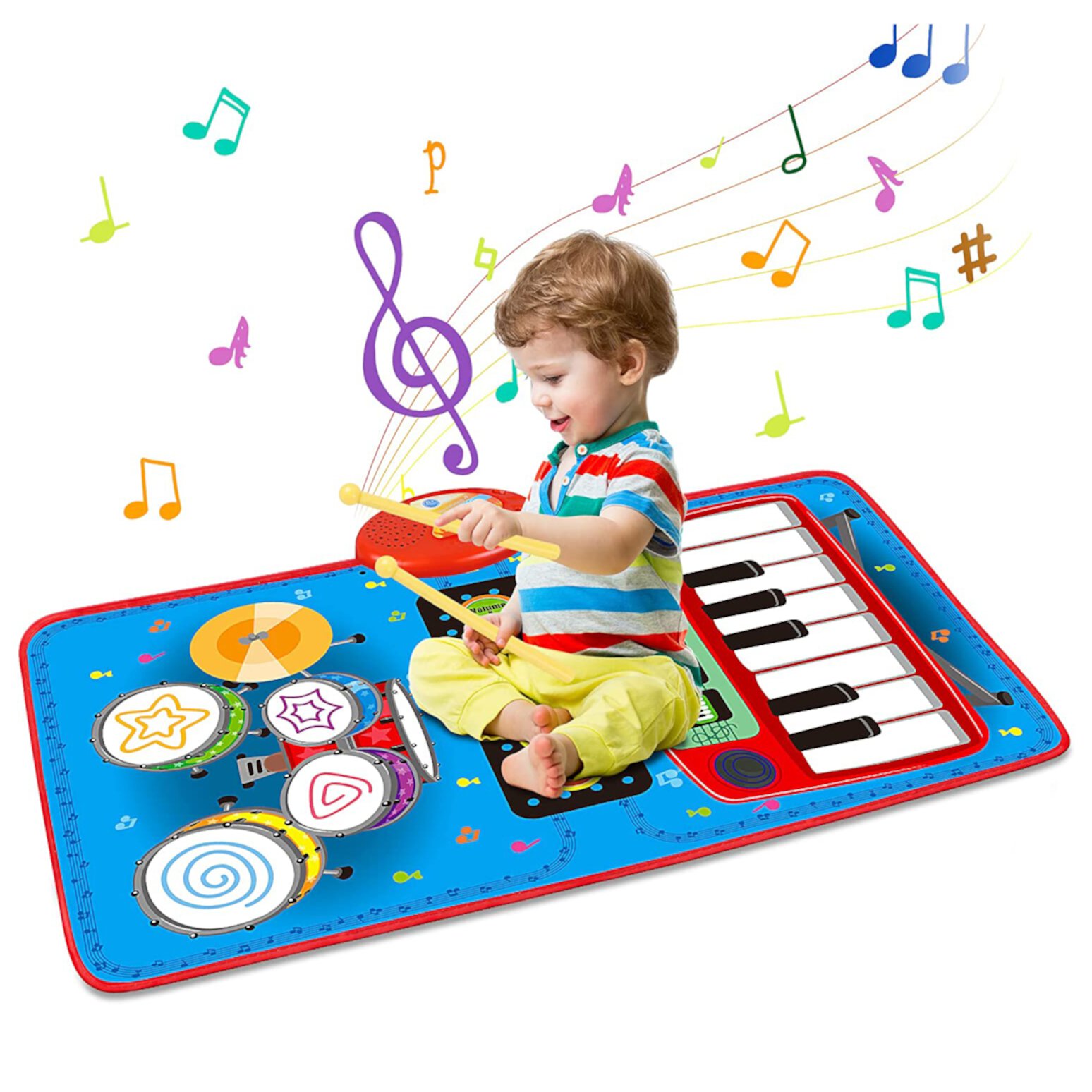 AIMEDYOU Baby Toys for 1 Year Old Boys & Girls, 2 in 1 Musical Toys, Toddler Piano & Electronic Drum Mat with 2 Sticks, Learning Floor Blanket, Birthday Gifts for 1 2 3 Year Old Boys & Girls AIMEDYOU