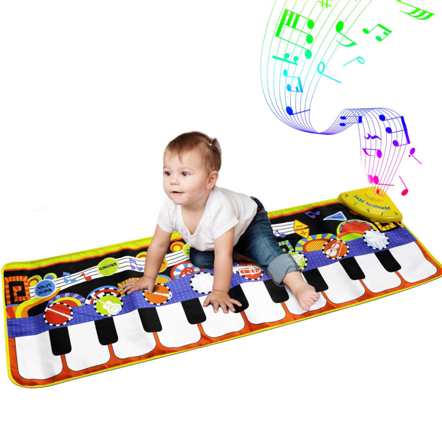 AIMDEYOU Kids Music Piano Keyboard Musical Mats Dance Floor Mat Carpet Animal Blanket Touch Playmat Early Education Toys for Baby Toddler Infants Girls Boys, 43.3 x14.2 inch AIMEDYOU