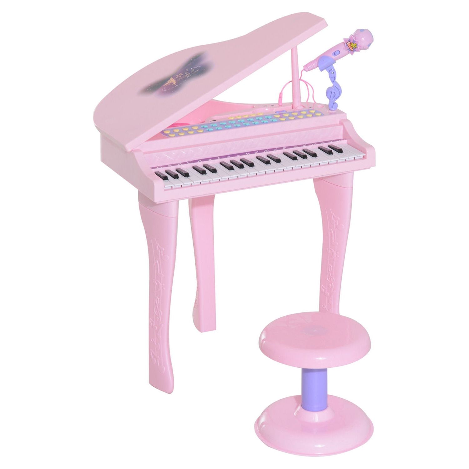 Qaba 37 Key Kids Toy Baby Grand Digital Piano with Microphone and Stool - Pink Qaba