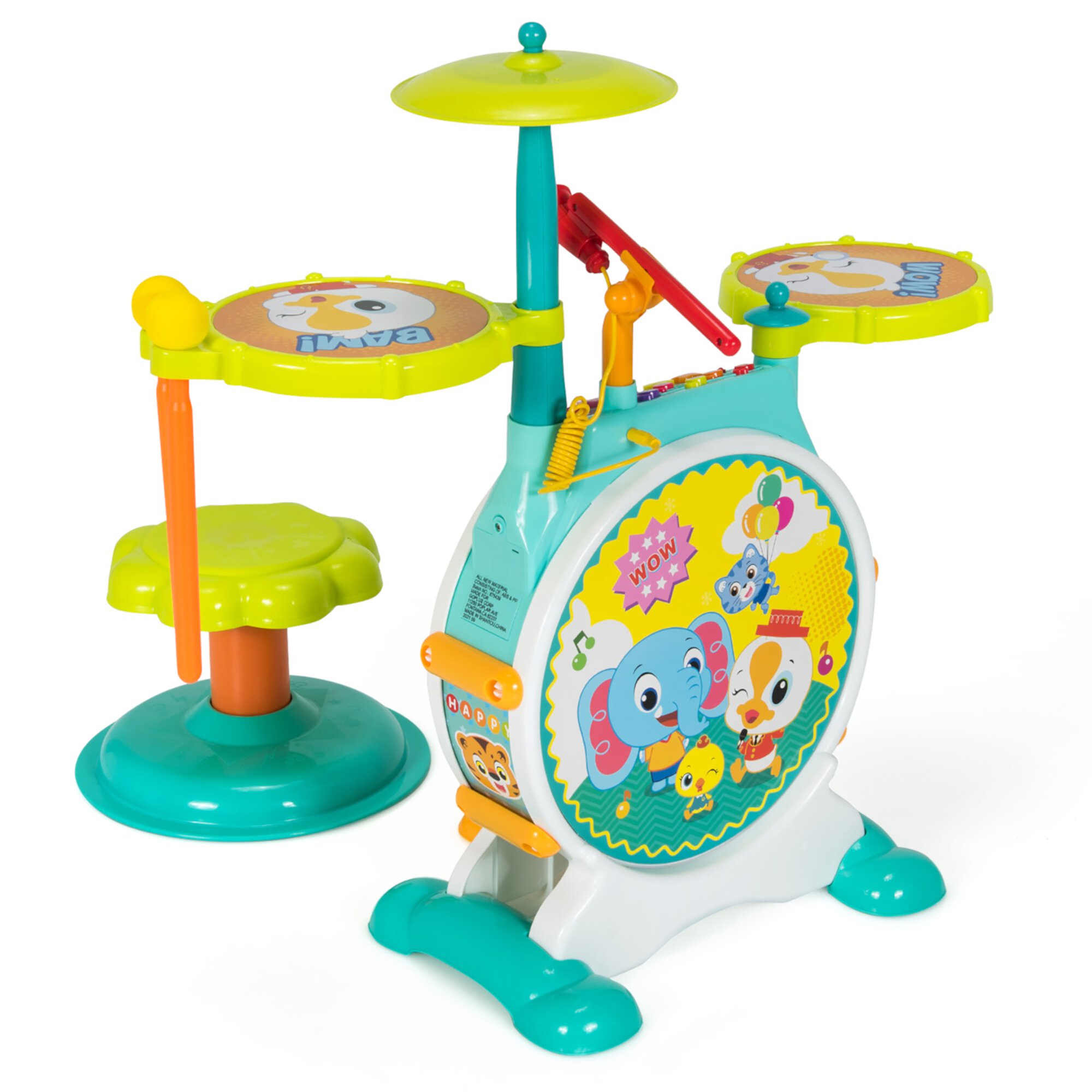 Costway 3-Piece Electric Kids Drum Set Musical Toy Gift w/Microphone Stool Pedal Costway