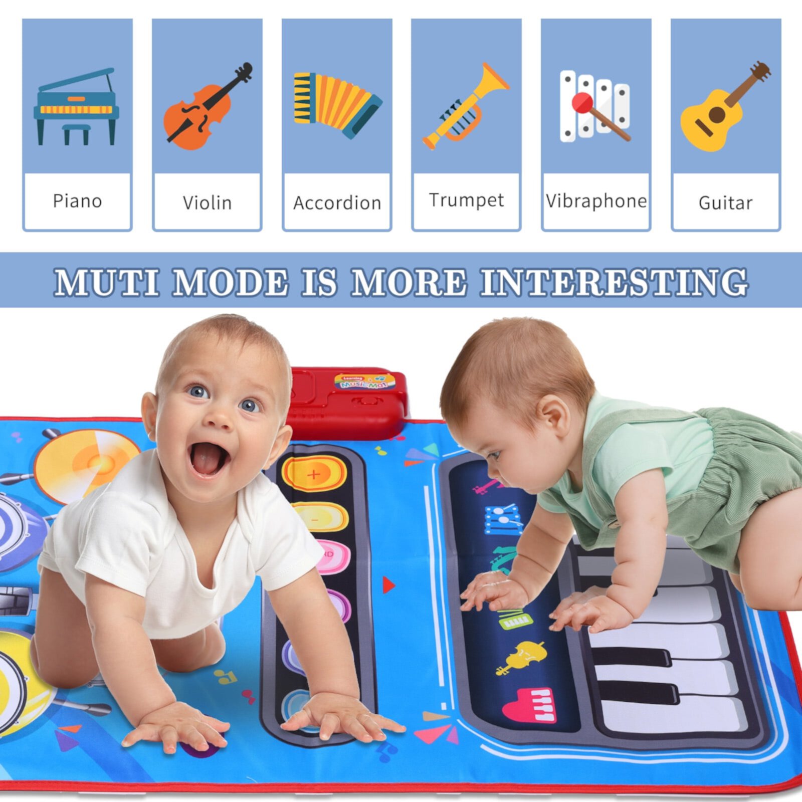 Ant Class 2 in 1 Musical Mat, Keyboard & Drum Mat with 2 Drum Sticks, Piano Mat for Kids, Toddler Educational Toys for 1-3, Blue Ant Class