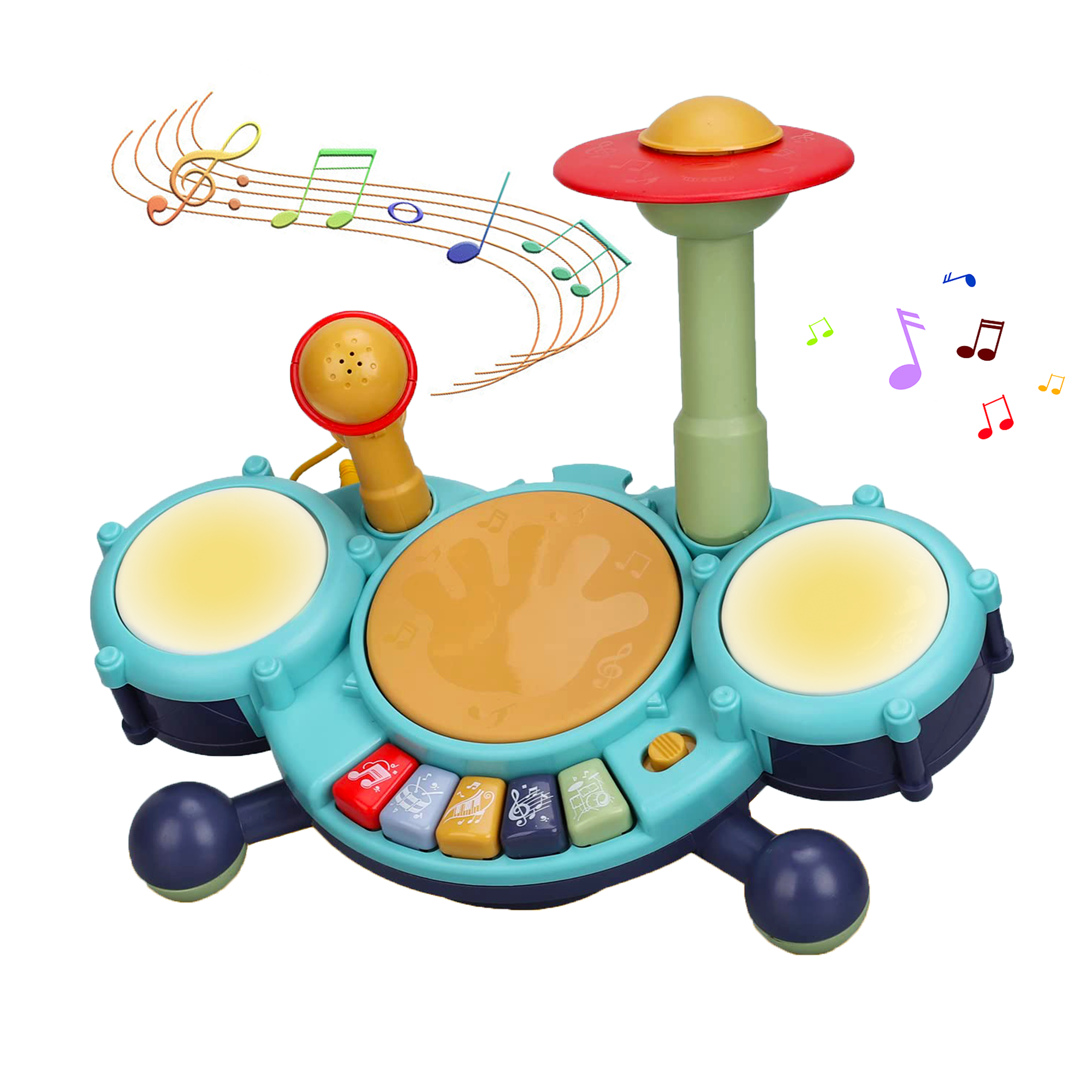 Richgv Kids Drum Set Musical Toys for 1 Year Old Boys Girls, Baby Educational Instruments with Piano Microphone, Light Up Learning Toys for Toddlers Richgv