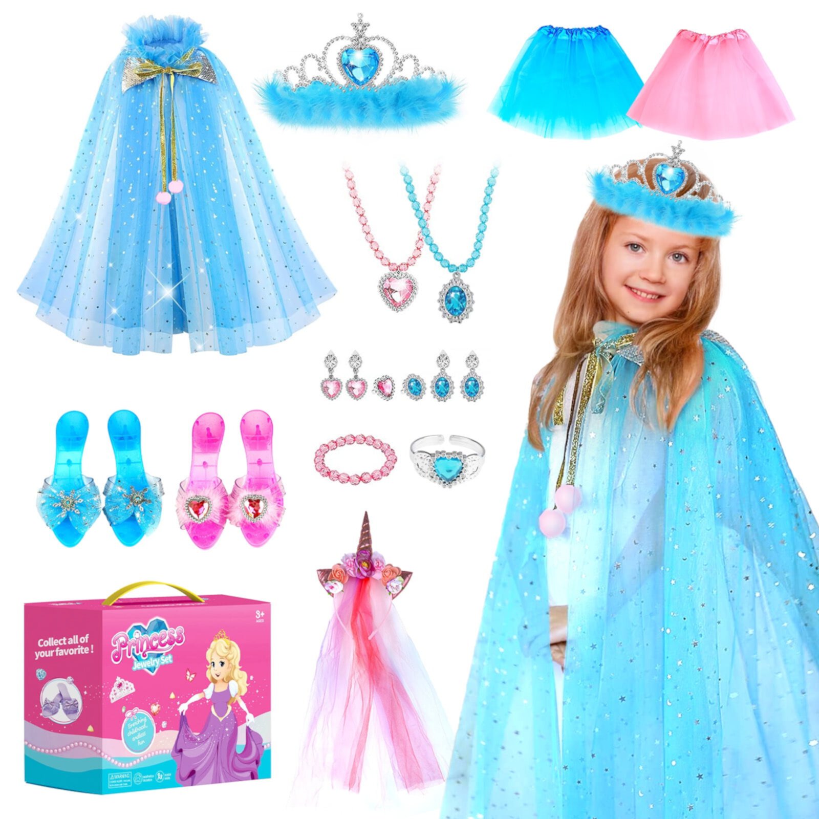 Huge Wave Princess Toy,Double Girls Dress-up Toy Set and for Girls, Unicorn and Frozen Princess Birthday Christmas Gift for Girl 3-6 Years, for Little Girls Ages 3 4 5 6 7 Year. Huge Wave