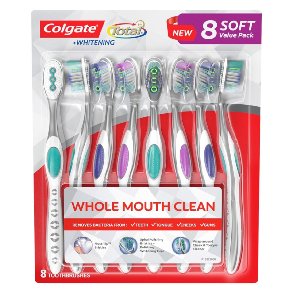 Colgate Total + Whitening Toothbrush, Soft (8 Pack) Colgate