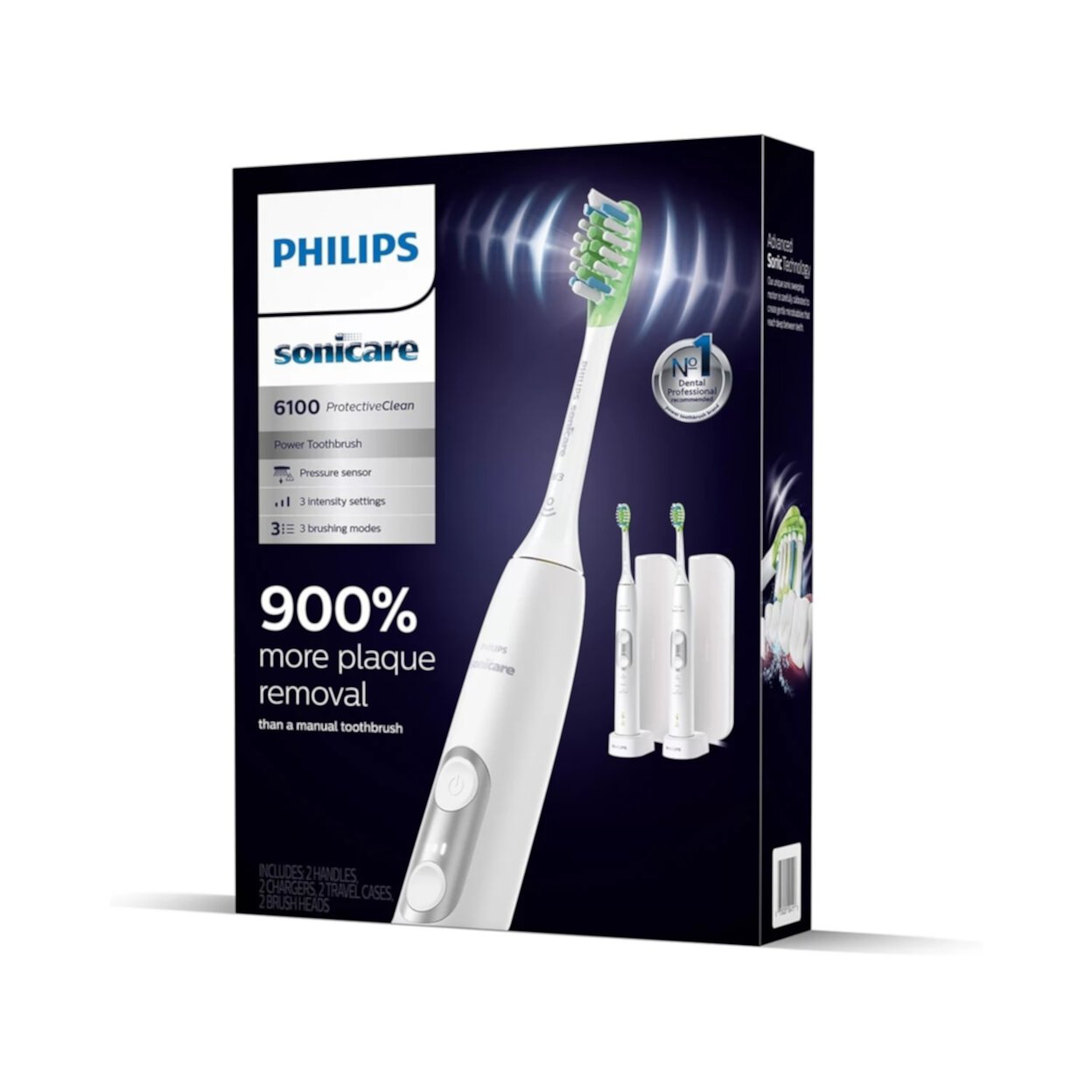 Электрические зубные щетки Sonicare 6100 ProtectiveClean, 2 шт., удаление налета на 900% Philips