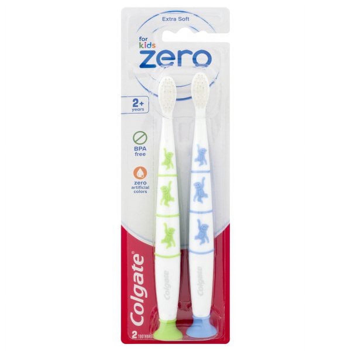 Colgate Zero Kids Toothbrush with Extra Soft Bristles and Suction Cup Holder, BPA Free - 2 Count Colgate