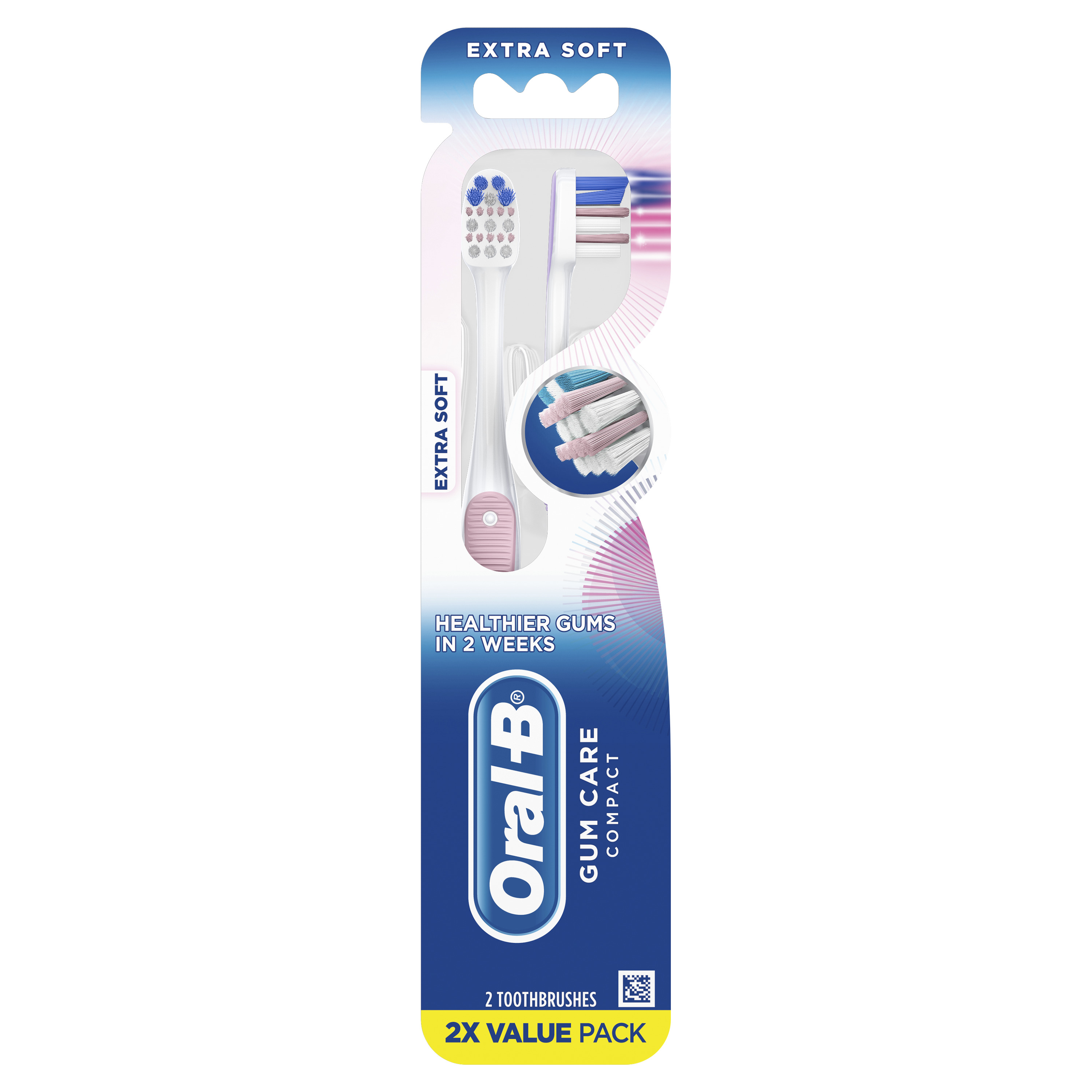 Gum Care Compact Toothbrush, Extra Soft, 2 Count Oral-B