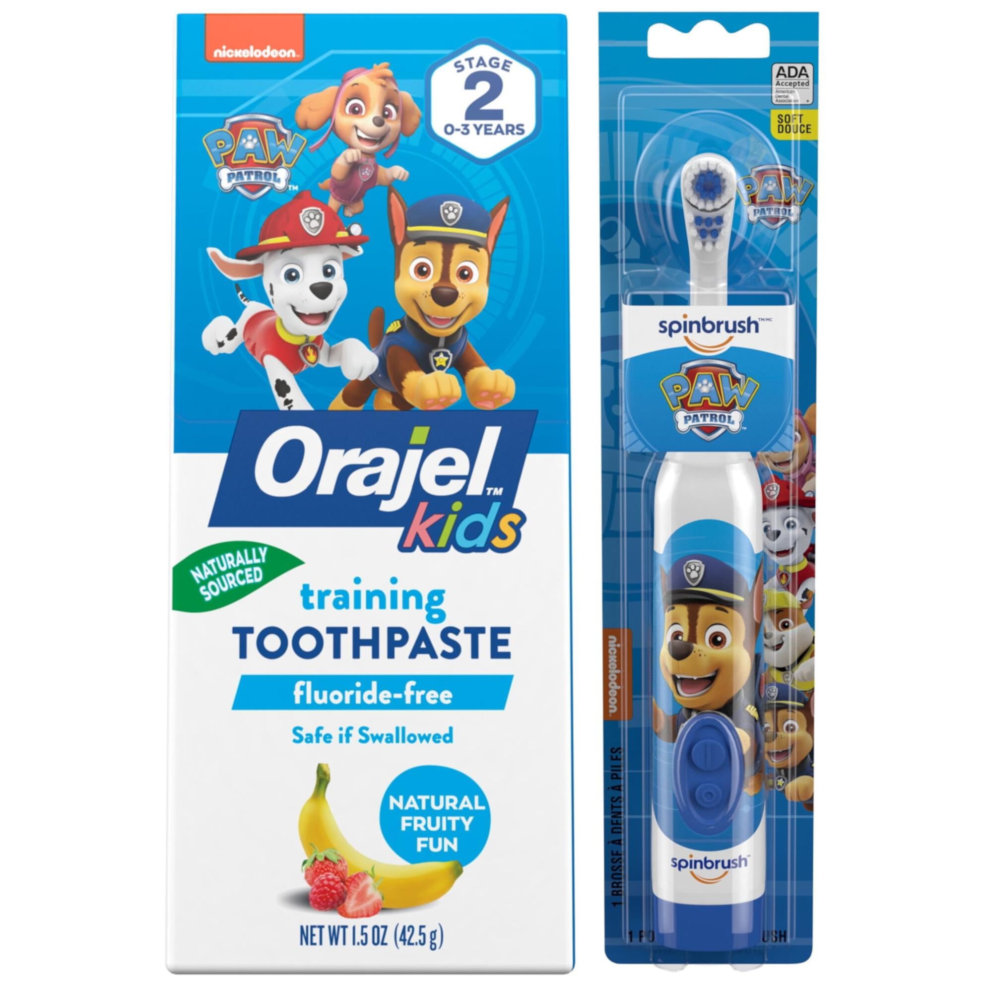 Paw Patrol Oral Care Kids Age 3+ Kit: (1) Battery-Powered Toothbrush & (1) Toothpaste Fluoride-Free Orajel