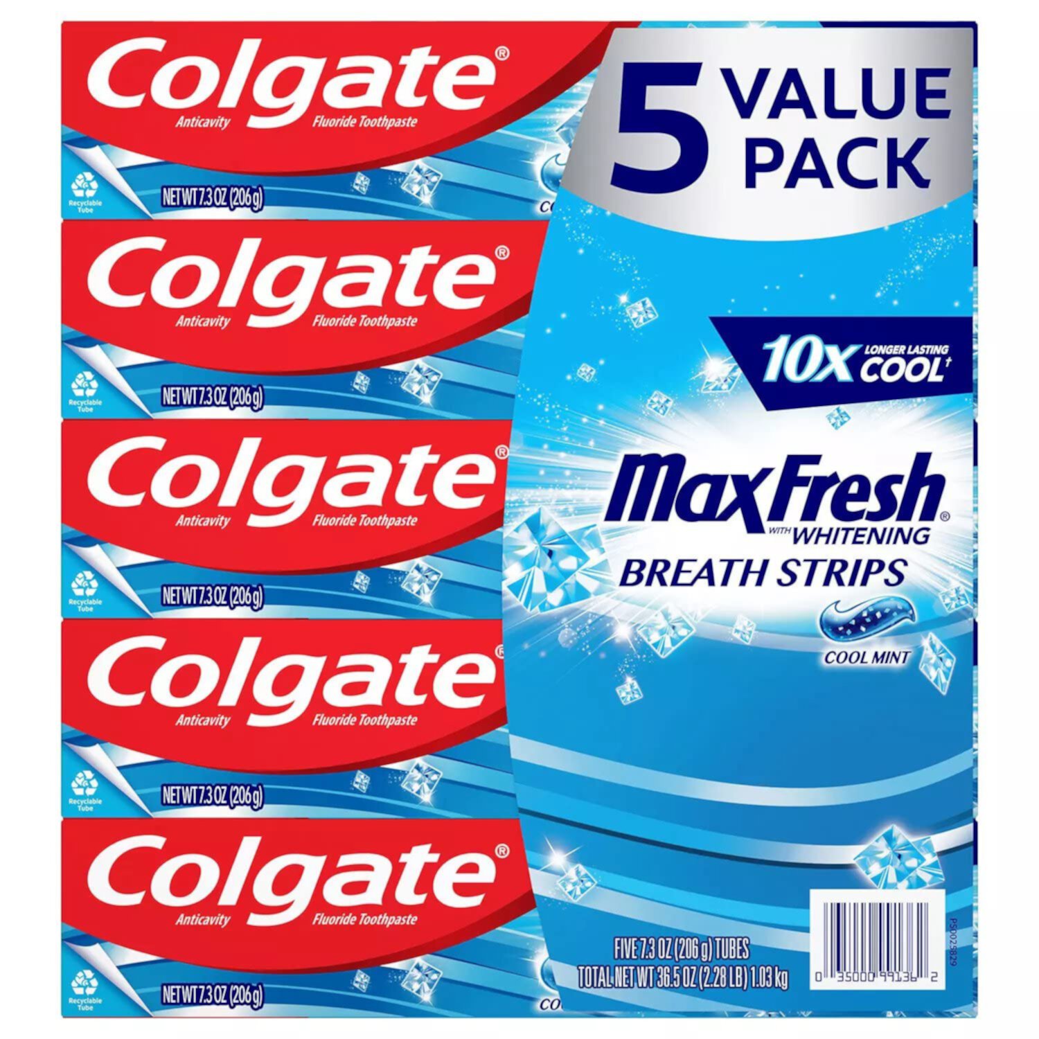 Colgate Max Fresh With Whitening Breath Strips, Cool Mint, 5-Pack 7.3 Ounces Colgate