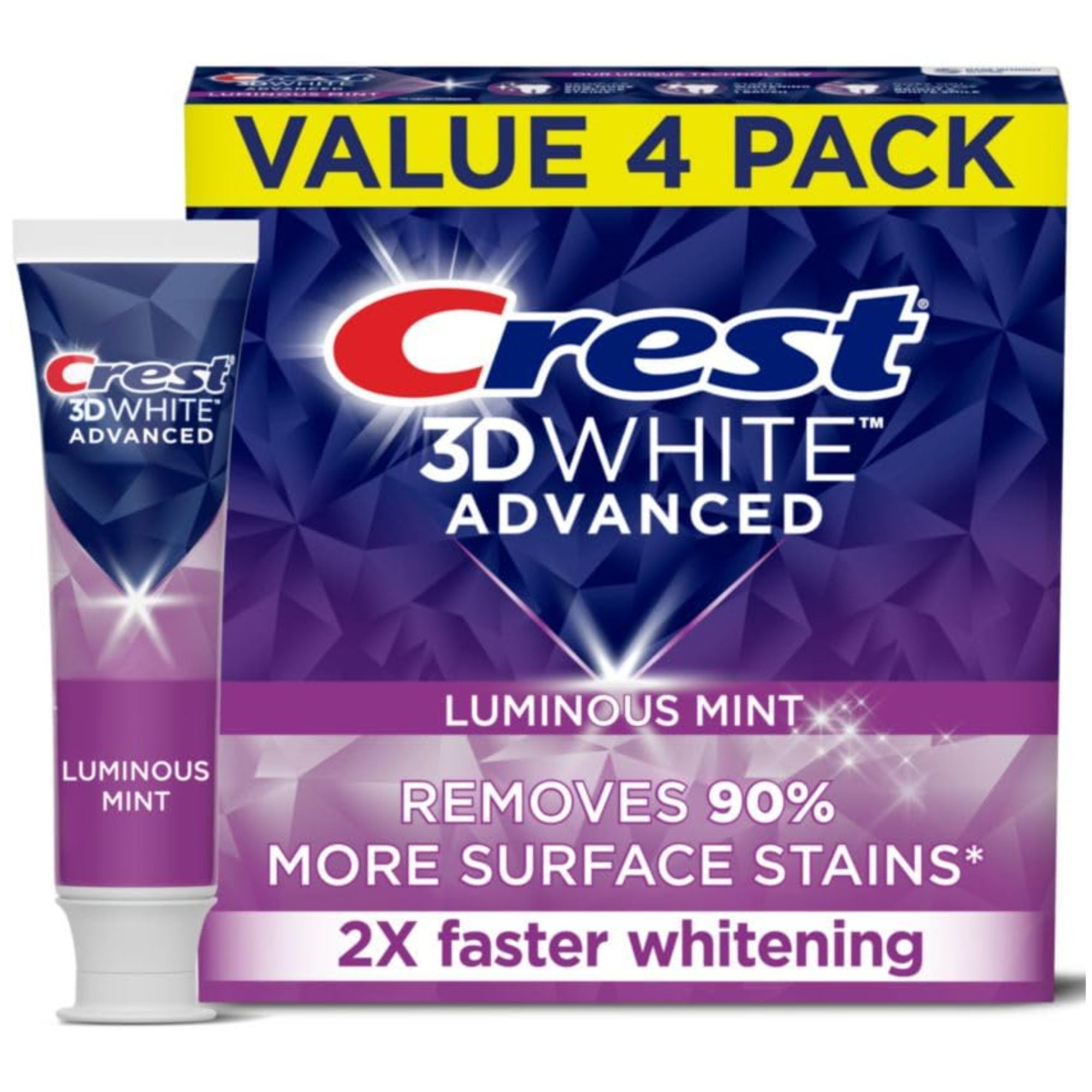 Crest 3D White Toothpaste, Advanced Luminous Mint, Teeth Whitening Toothpaste, 3.7 Oz (Pack of 4) Crest