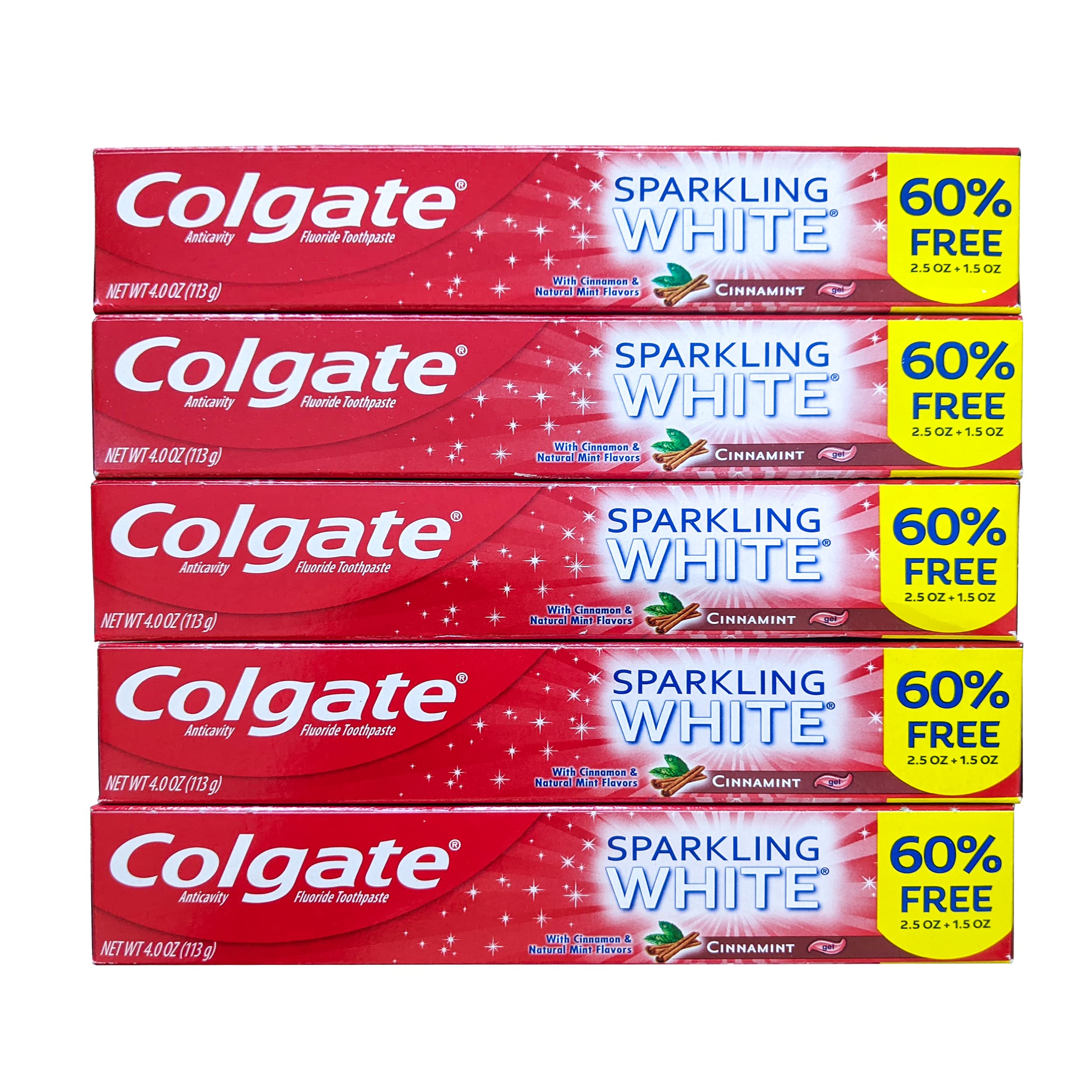 Colgate Cinnamint Fluoride Toothpaste With Cinnamon And Natural Mint Flavor, Deep Tooth And Gum Cleaning Gel With Gentle Whitening, Fights Cavities And Plaque, Kids And Adults, 5 Pack. Colgate