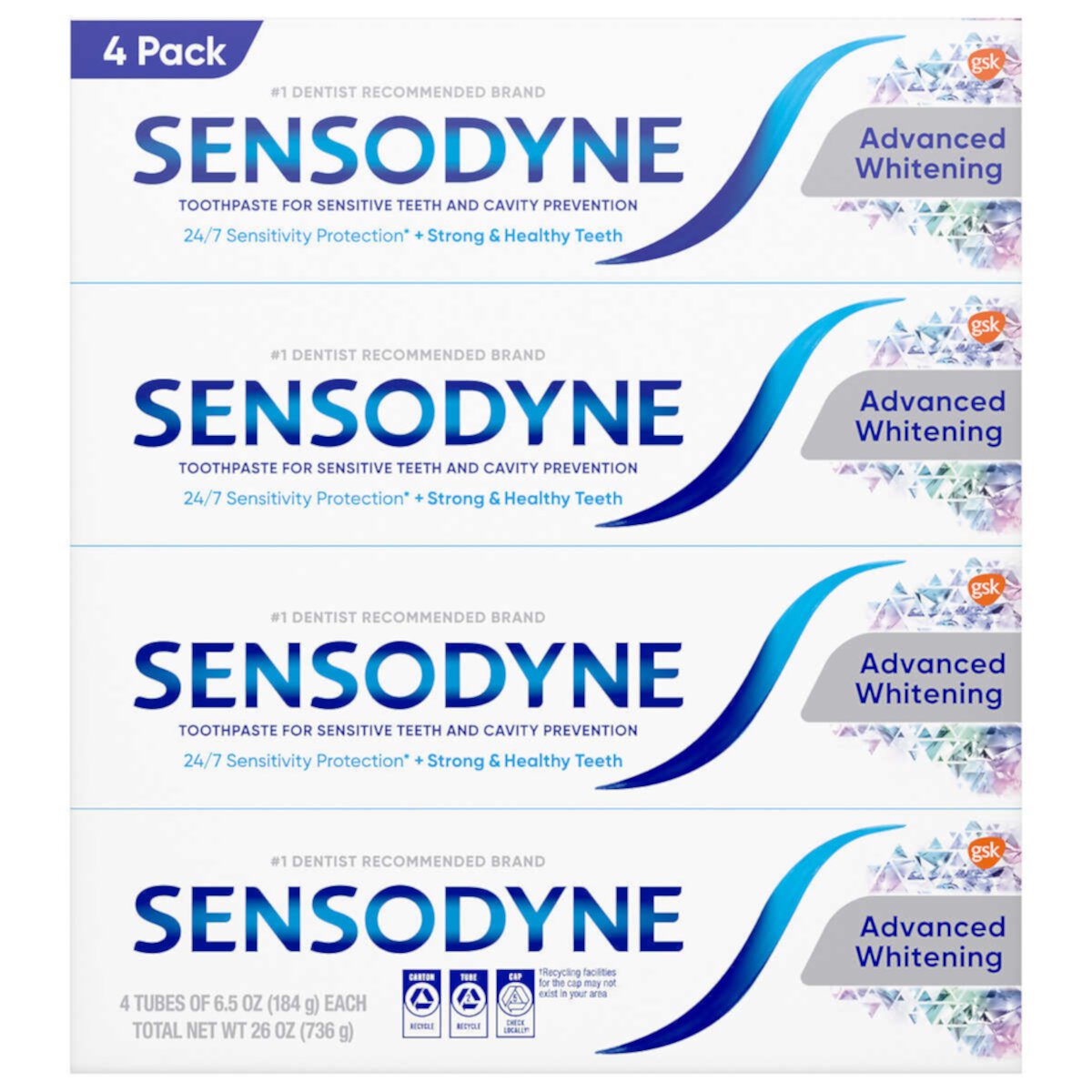 Sensodyne Advanced Whitening Toothpaste 6.5 Ounce (4 Count) Sensodyne