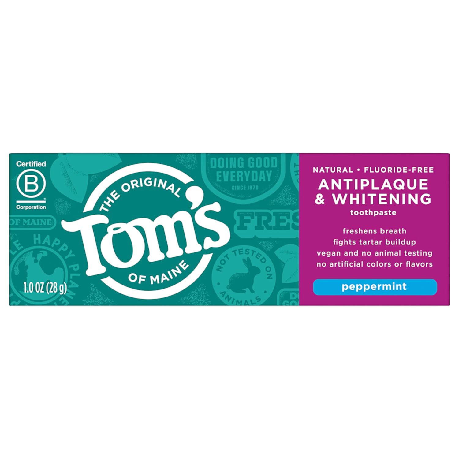 Tom's of Maine Fluoride-Free Antiplaque & Whitening Toothpaste, Travel Size, Peppermint, 1 oz. 12-Pack (Packaging May Vary) Tom's of Maine