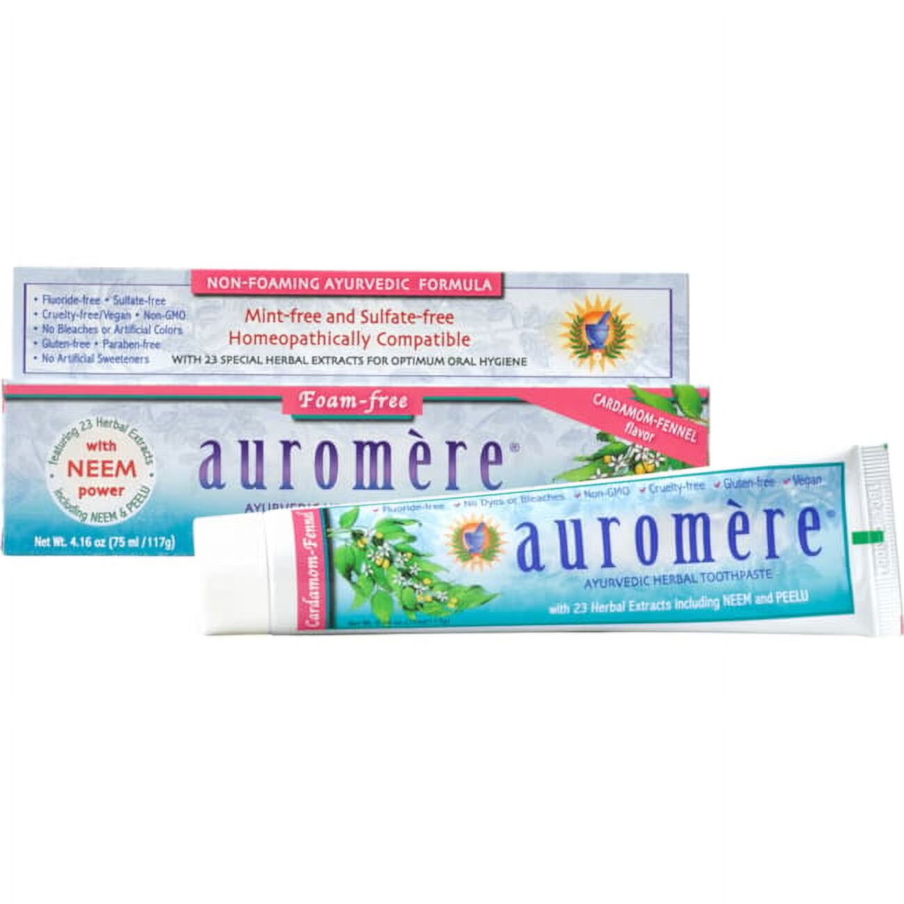 Auromere Pasta de pasta de Dientes Herbal No Espumante de Cardamomo-hinojo 4.16 oz Auromere