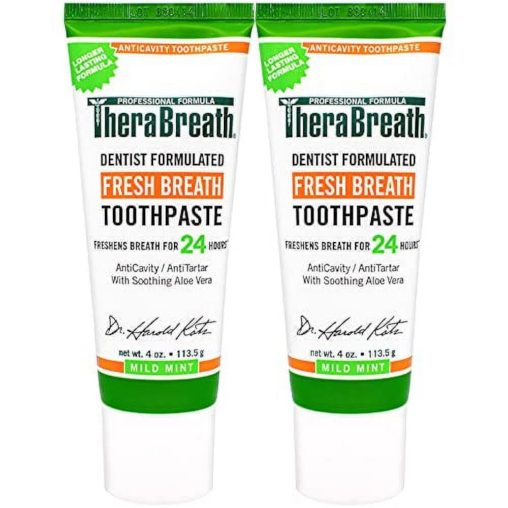 TheraBreath Fresh Breath Dentist Formulated 24-Hour Toothpaste, Mild Mint, 4 Ounce (Pack of 2) TheraBreath