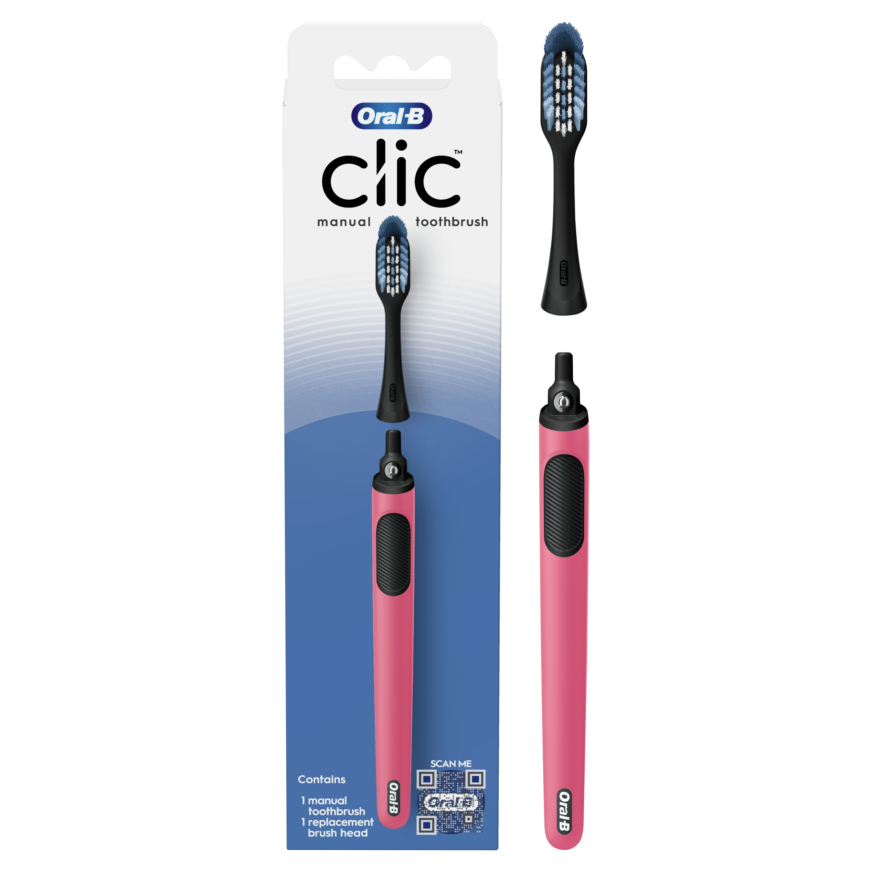 Oral-B Clic Manual Toothbrush with Soft Replaceable Brush Head, Coral, for Adult & Children 3+ Oral-B