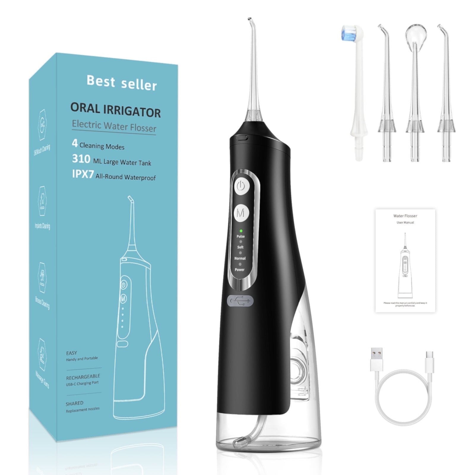 Portable Cordless Oral Irrigator Rechargeable Travel Irrigation Cleaner IPX7 Waterproof Electric Waterflosser Flossing Machine for Teeth Cleaning Cshidworld