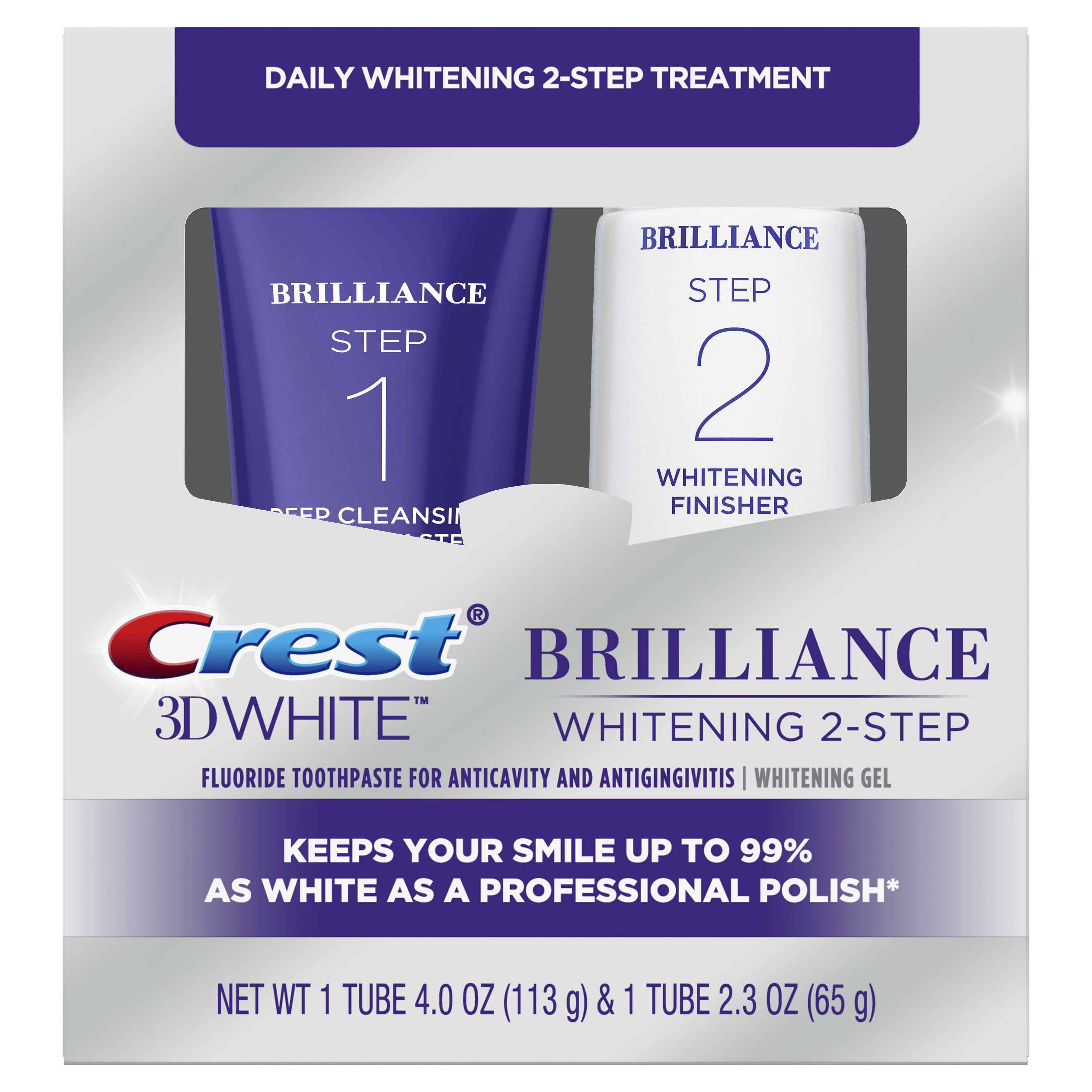 Crest 3D White Brilliance + Whitening Two-step Toothpaste, 4.0 oz and 2.3 oz Crest