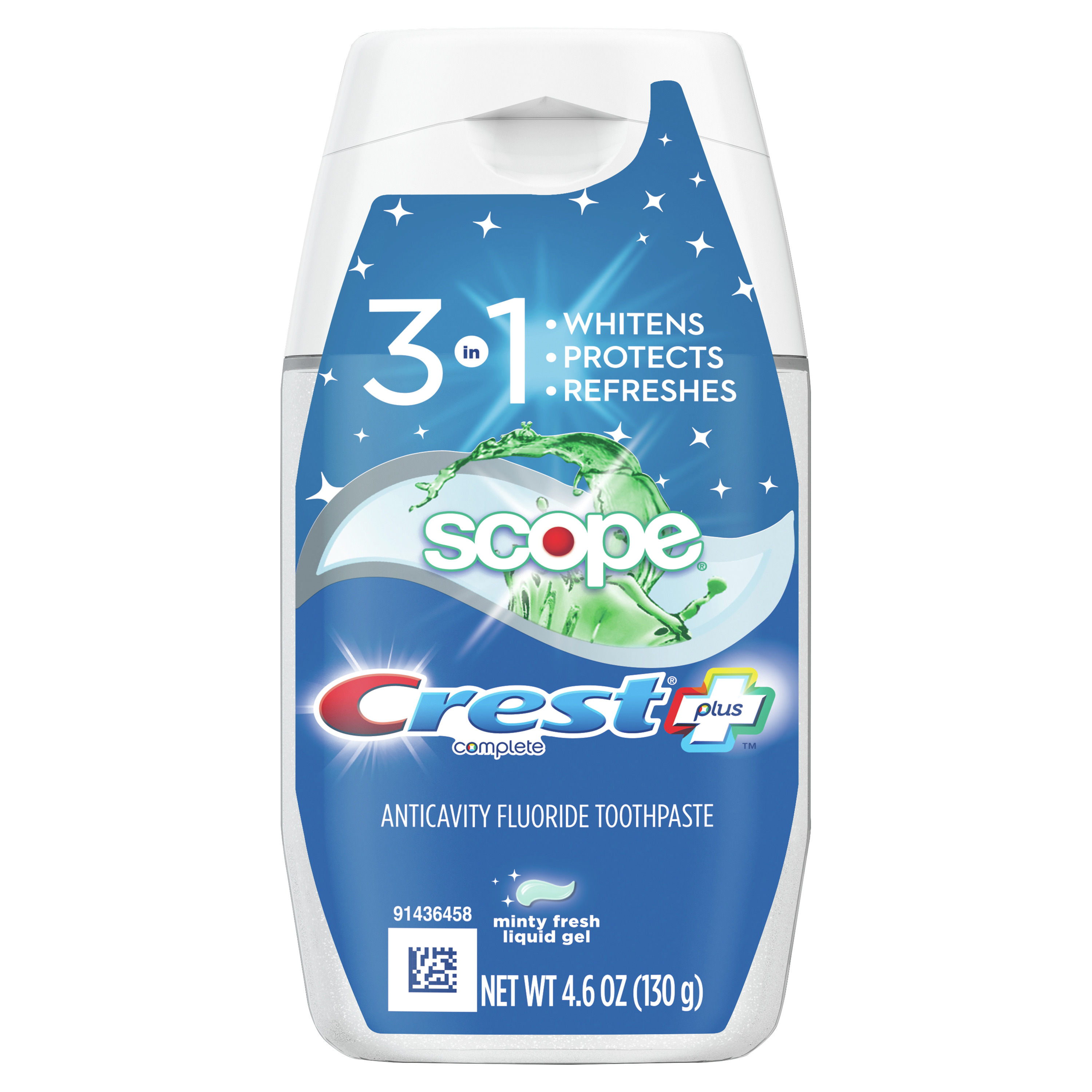 Crest Complete Plus Scope 3-in-1 Whitening Liquid Gel Toothpaste, Minty Fresh, 4.6 oz Crest