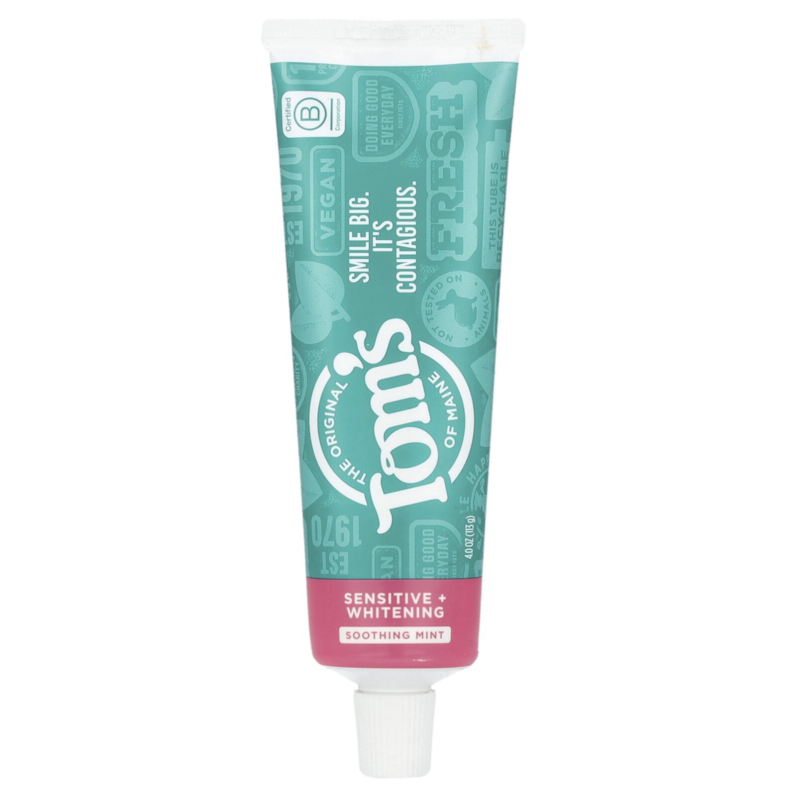 Tom's of Maine Sensitive + Whitening, Toothpaste for Sensitive Teeth, Fluoride-Free, Soothing Mint, 4 oz (113 g) Tom's of Maine