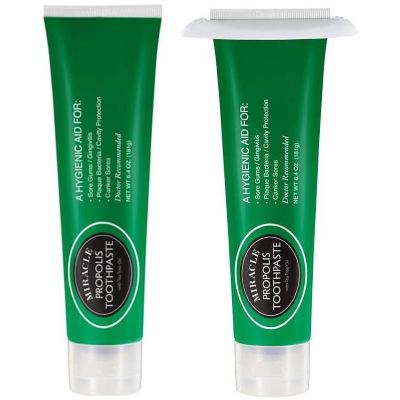 2 Pack Miracle Propolis Toothpaste + Tea Tree Oil, No Fluoride Max Strength Large Tube 6.4oz x 2 Munchkin