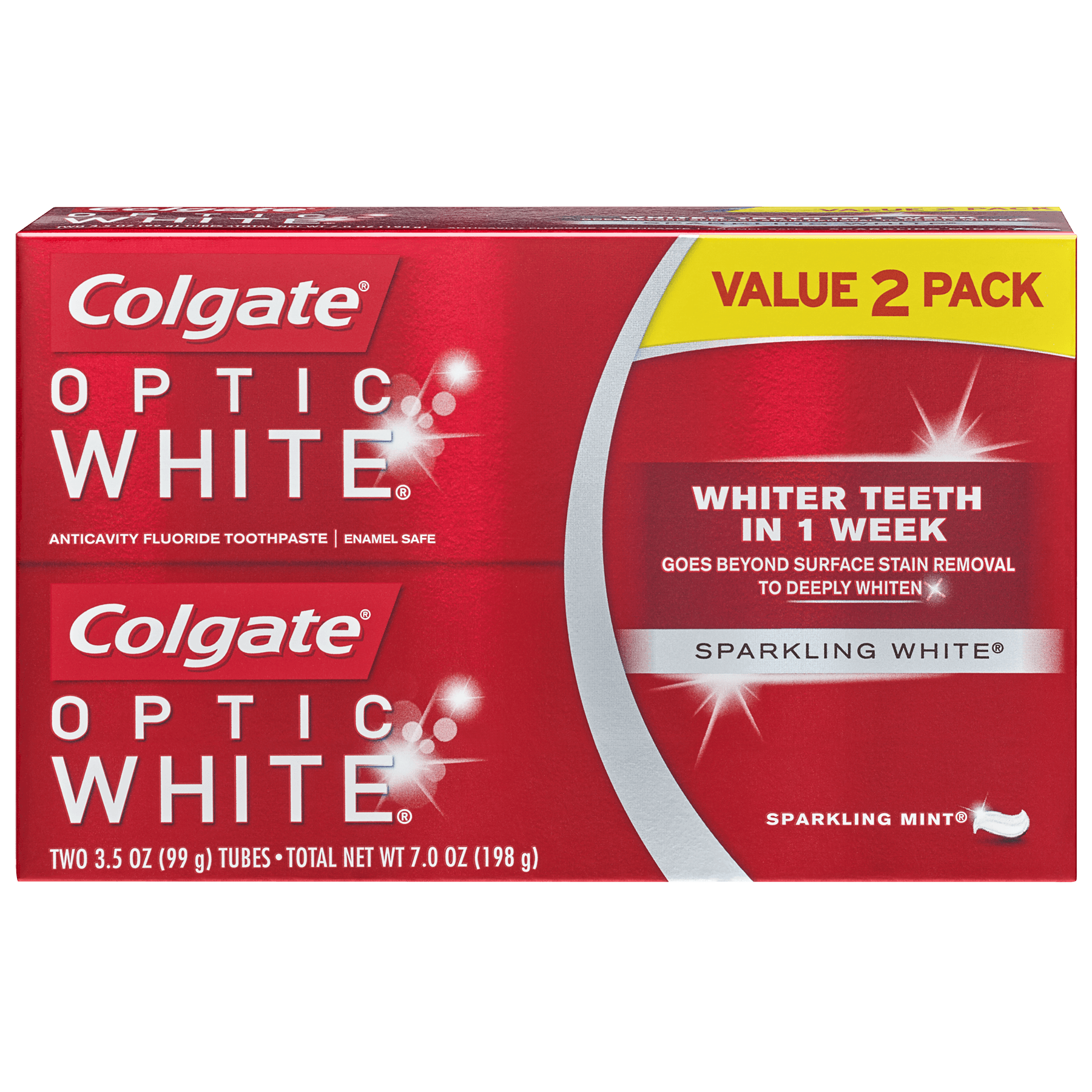 Colgate Optic White Whitening Mint Toothpaste, Sparkling White, 2 Pack, 3.5oz Colgate