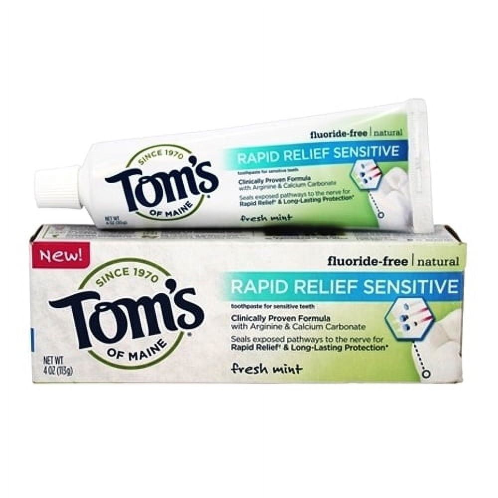 Toms of Maine Natural Toothpaste Rapid Relief Sensitive Fluoride Free Fresh Mint, 4 Oz Tom's of Maine