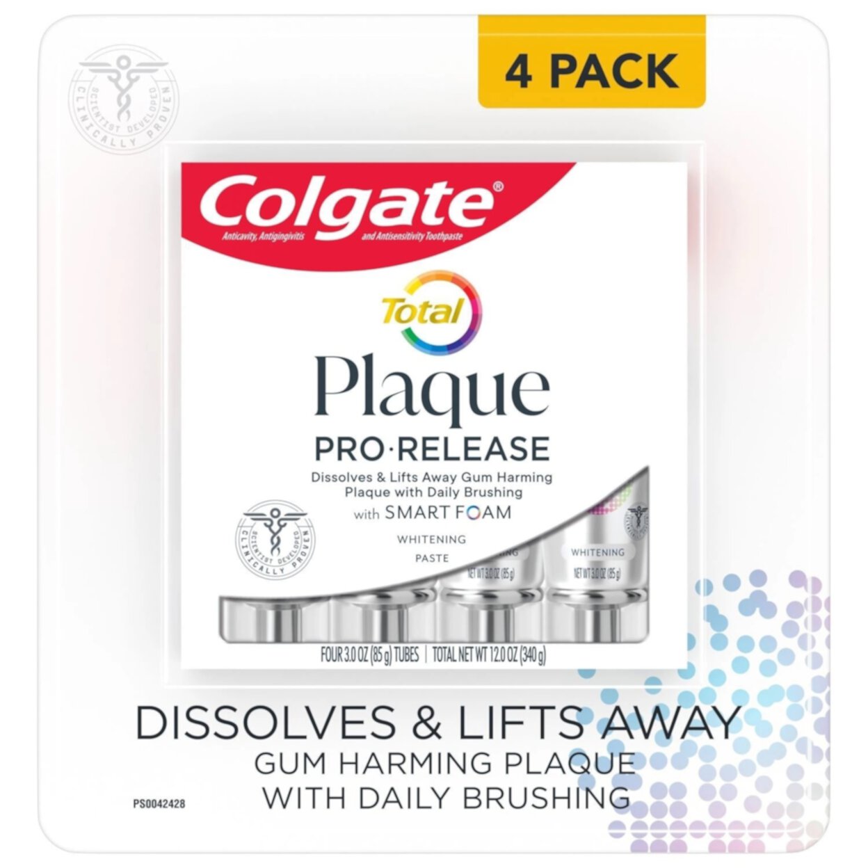 Colgate Total Plaque PRO-RELEASE Toothpaste, 3 Ounce (Pack of 4) Colgate